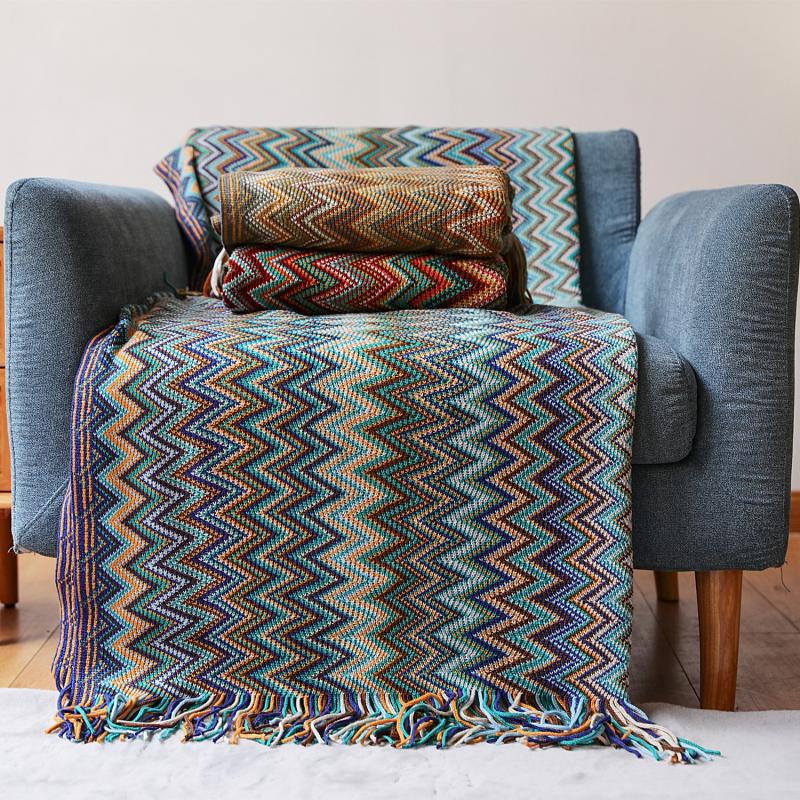 Chevron Knit Throw Blanket with Tassels