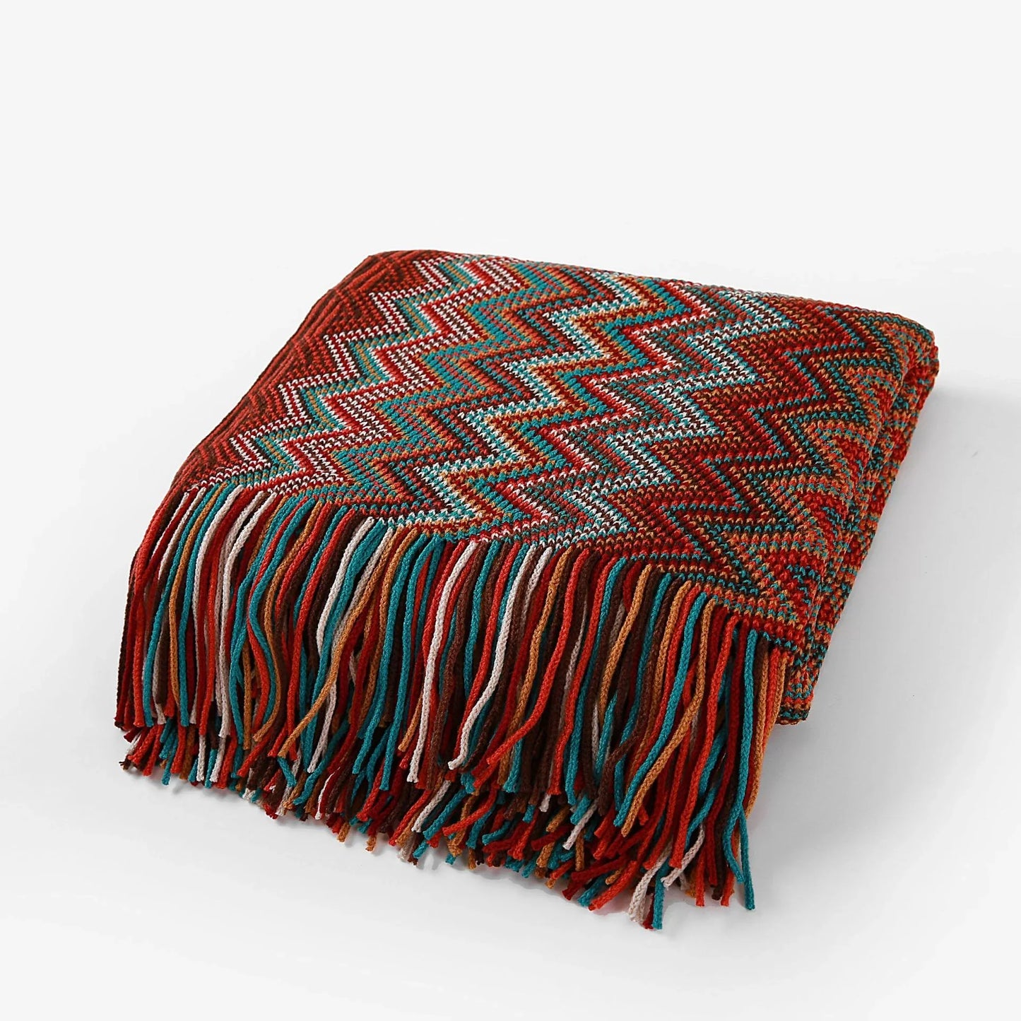 Chevron Knit Throw Blanket with Tassels