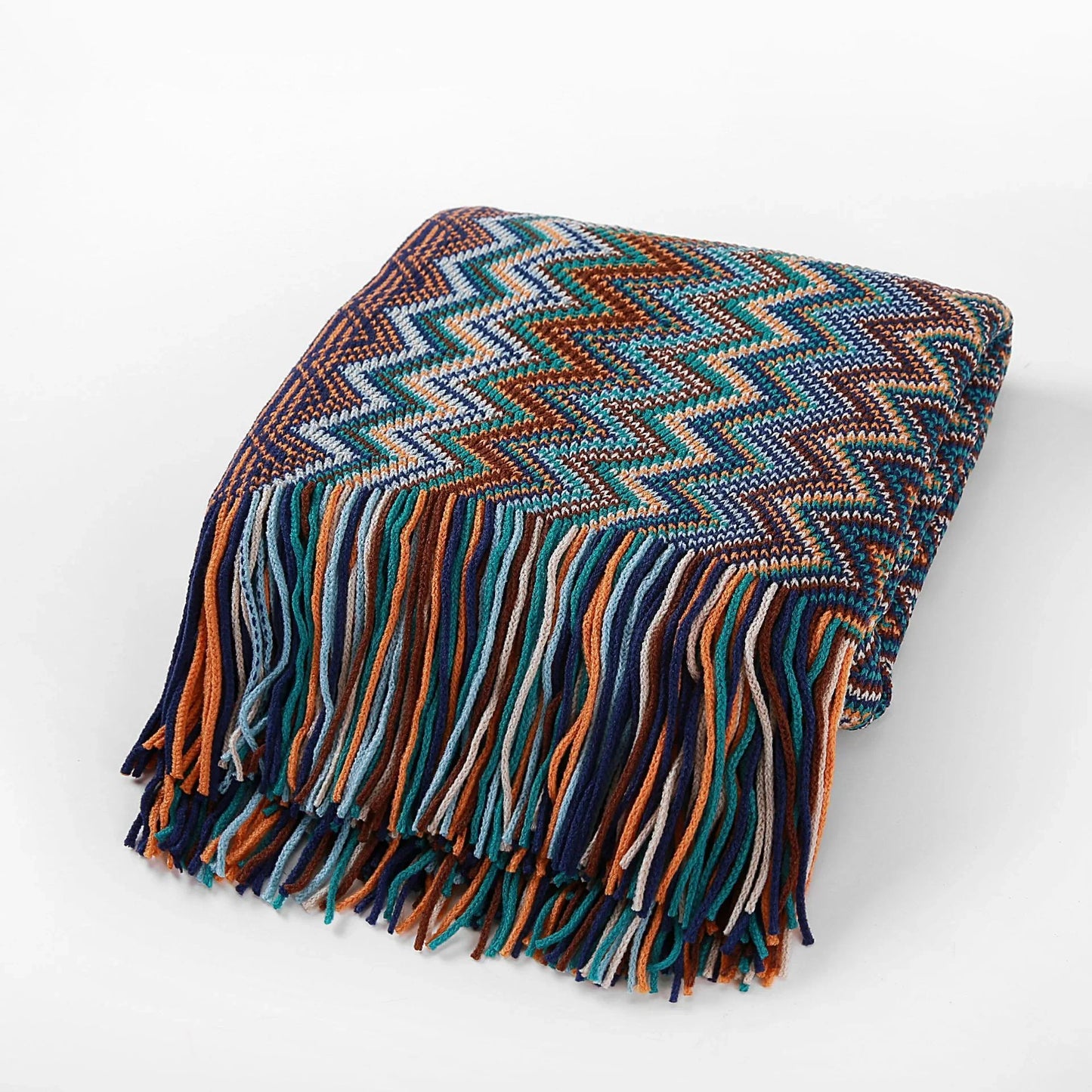 Chevron Knit Throw Blanket with Tassels