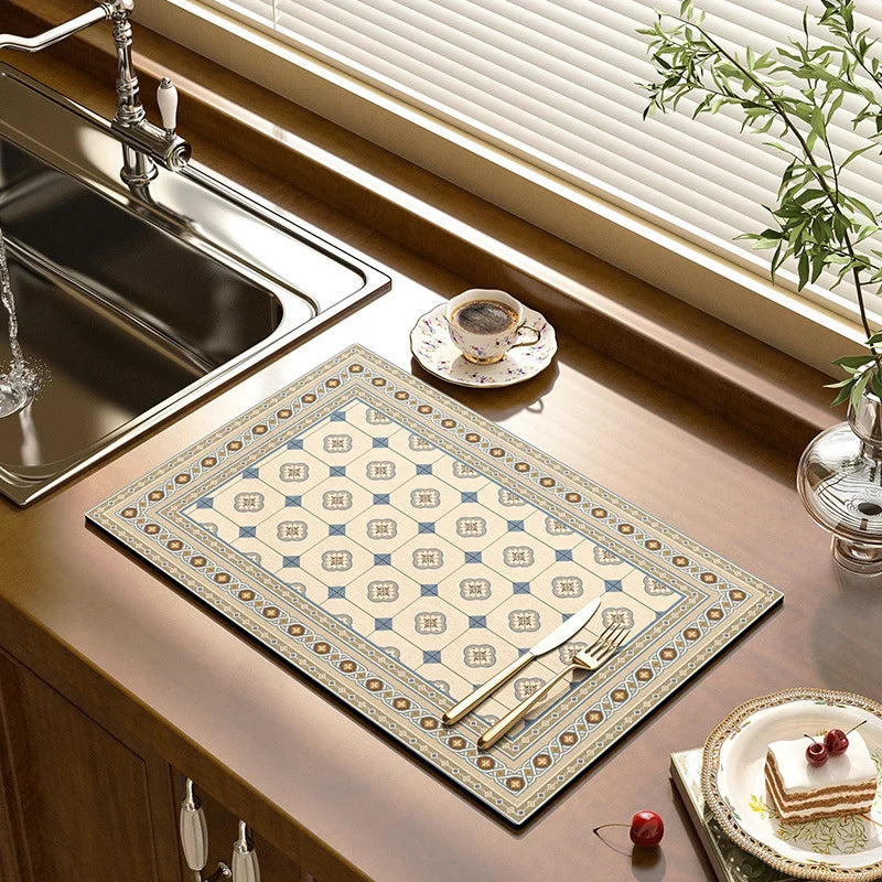 Dish Drying Mat - Vintage Tile Pattern