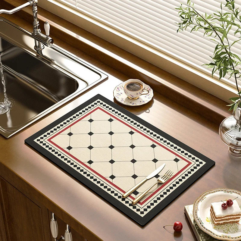 Dish Drying Mat - Vintage Tile Pattern
