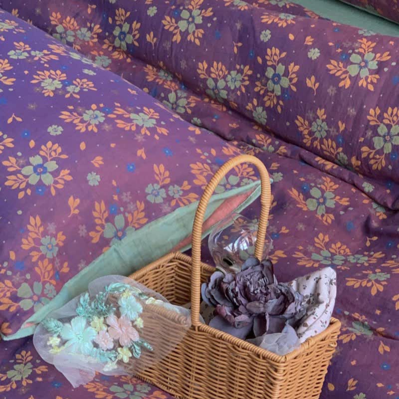 Purple Floral Cotton Bedding Set (4 PCS)