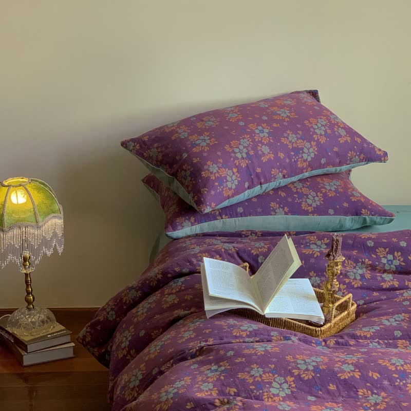 Purple Floral Cotton Bedding Set (4 PCS)