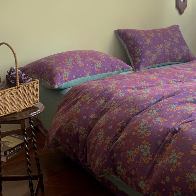 Purple Floral Cotton Bedding Set (4 PCS)