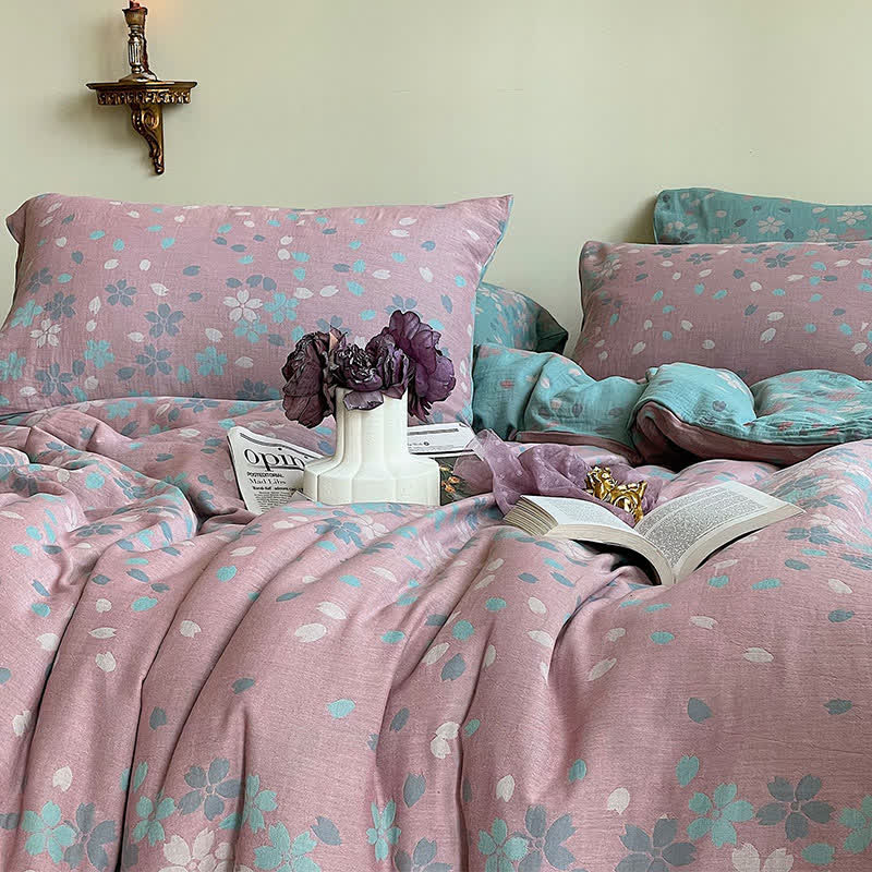 Floral Bedding Set - Lavender Duvet Cover & Flat Sheet (4 PCS)