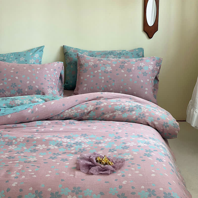 Floral Bedding Set - Lavender Duvet Cover & Flat Sheet (4 PCS)