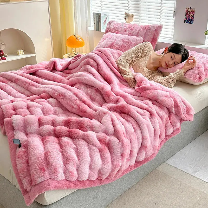 Soft Faux Rabbit Fleece Throw Blanket