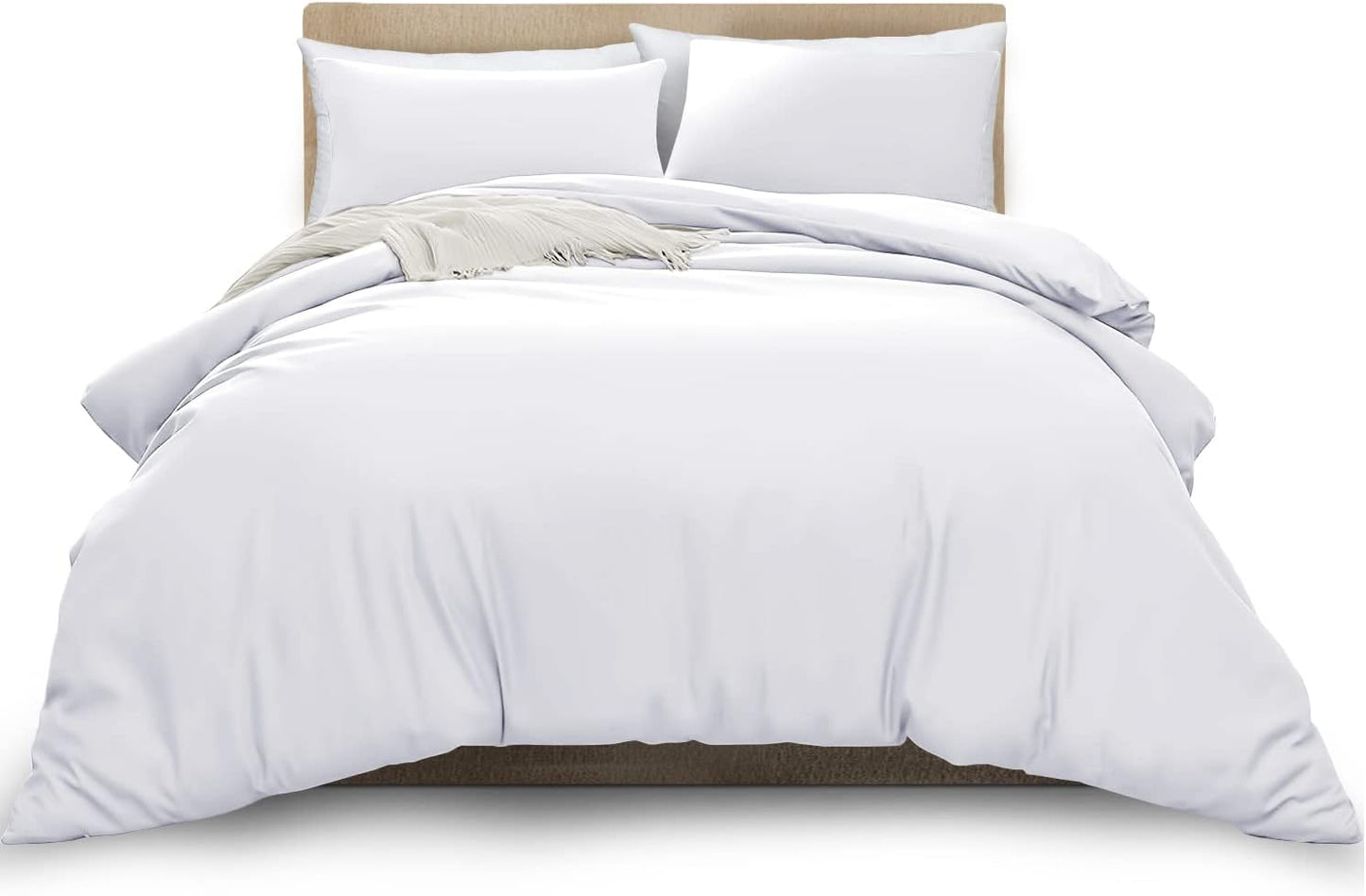 MOONLIGHT20015 Double Duvet Set Reversible Stripes Satin Double Bedding Set with 2 Pillowcases Soft Hypoallergenic Duvet Cover (Grey 200x200 CM)
