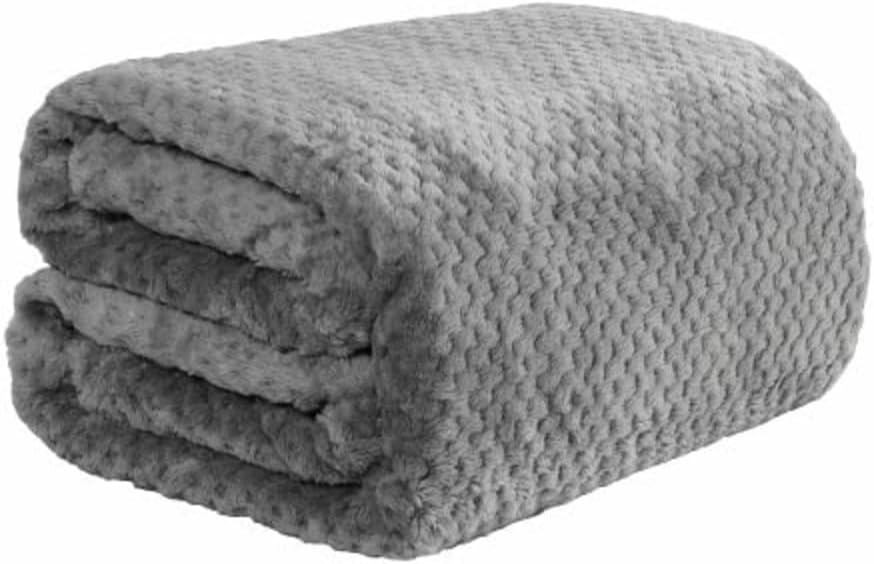 Dreamscene Sofa Throw Blanket, Soft Cosy Warm Honeycomb Waffle Fluffy Fleece Blankets for Bed Single Bed Throws Faux Fur Charcoal Grey Throw for Sofa, 125 x 150cm