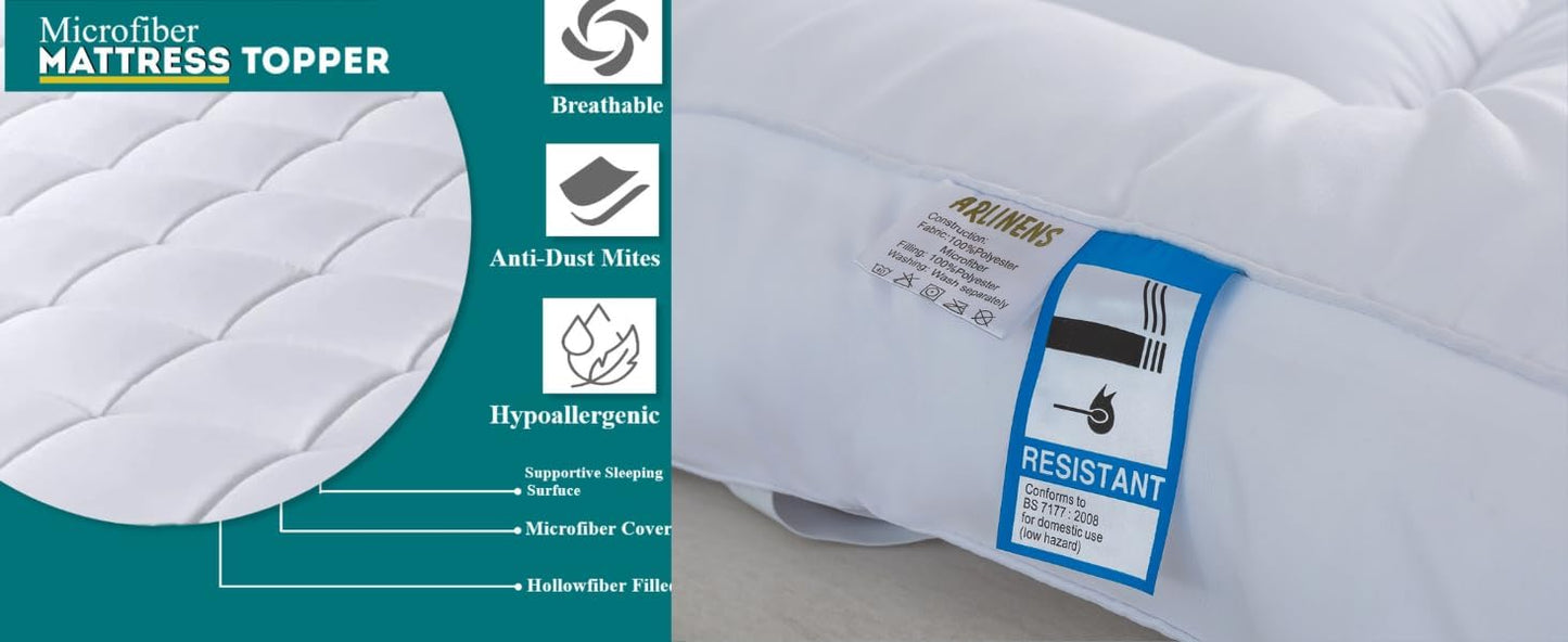 Hotel Quality Box Stitched Microfibre Mattress Topper 5cm Super soft Heavy Fill Orthopaedic Anti Allergy Quilted Mattress Topper (Double,137Cm X190cm)