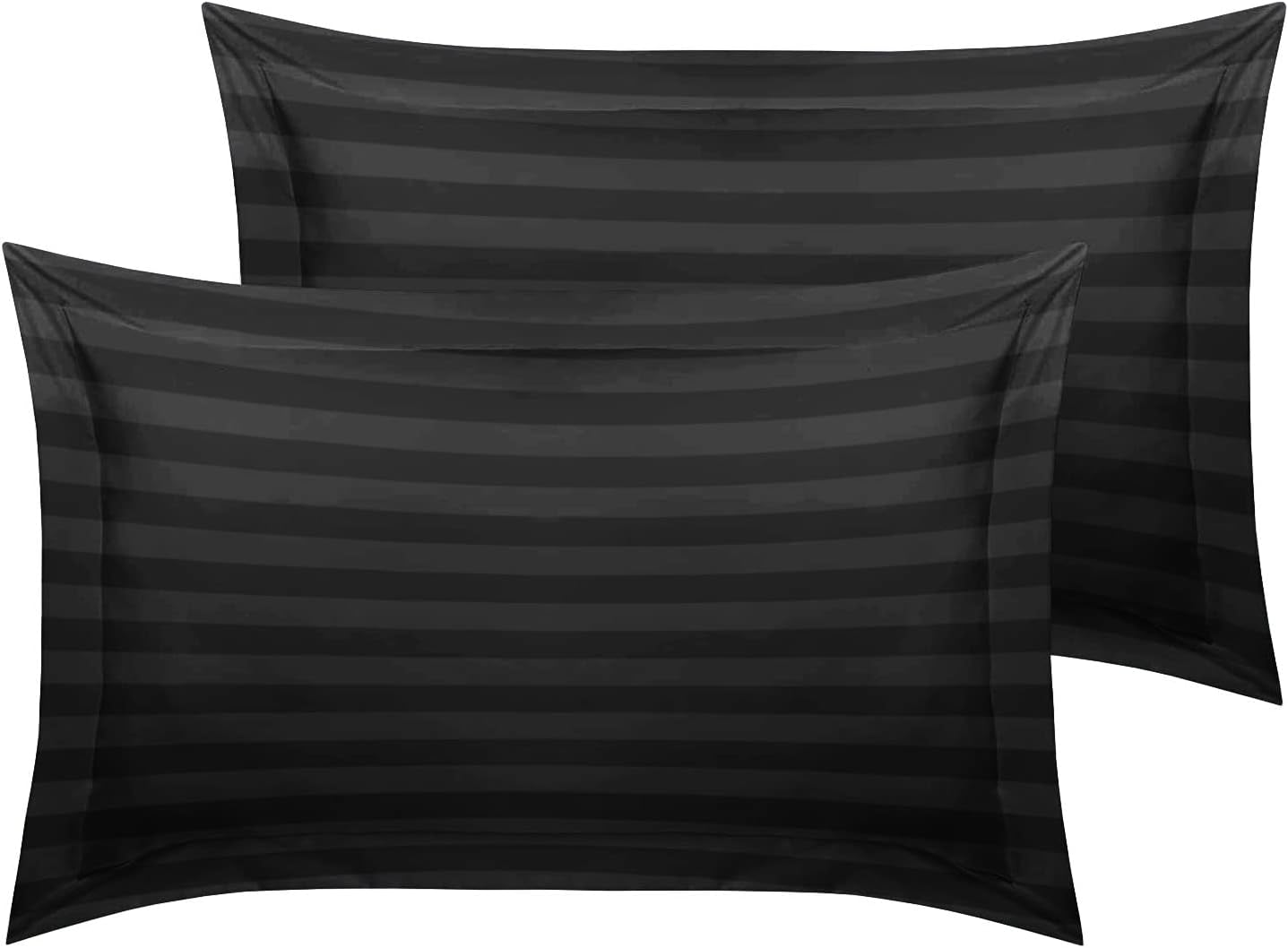 MOONLIGHT20015 Double Duvet Set Reversible Stripes Satin Double Bedding Set with 2 Pillowcases Soft Hypoallergenic Duvet Cover (Grey 200x200 CM)