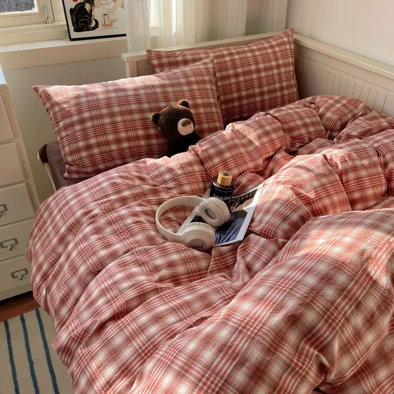 Plaid Cotton Bedding Set (4PCS)