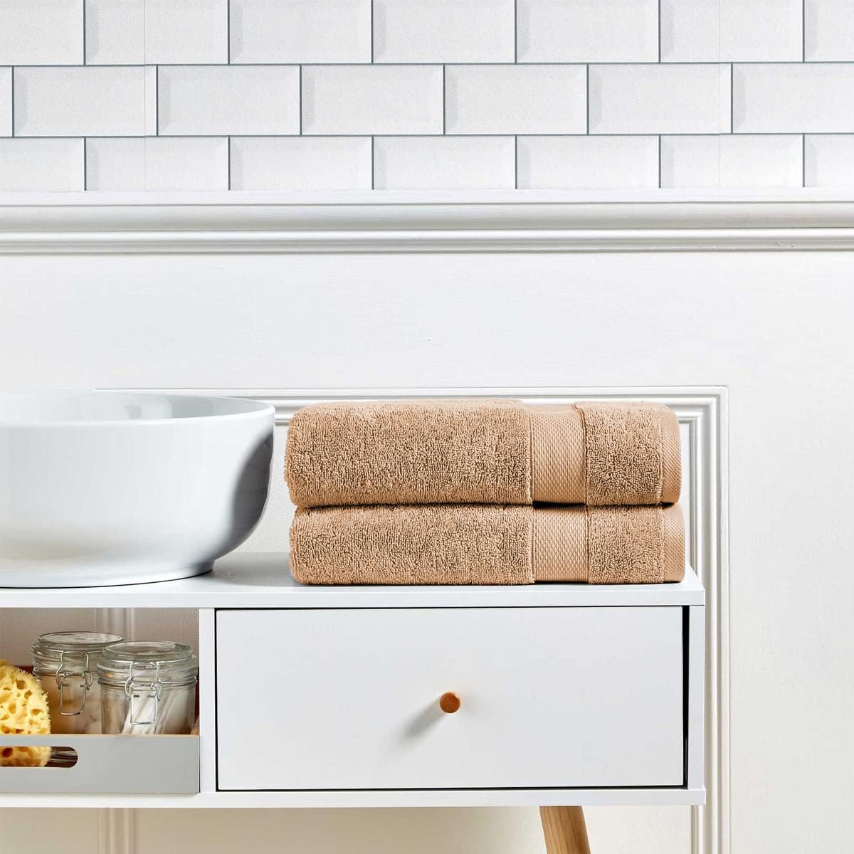 Christy Refresh Bathroom Towel Set | Set of 4 | 2 Bath 2 Hand | Quick Dry | Gentle Pastel Tones | Soft Absorbent Shower Towels | 100% Cotton 550GSM | Driftwood Brown
