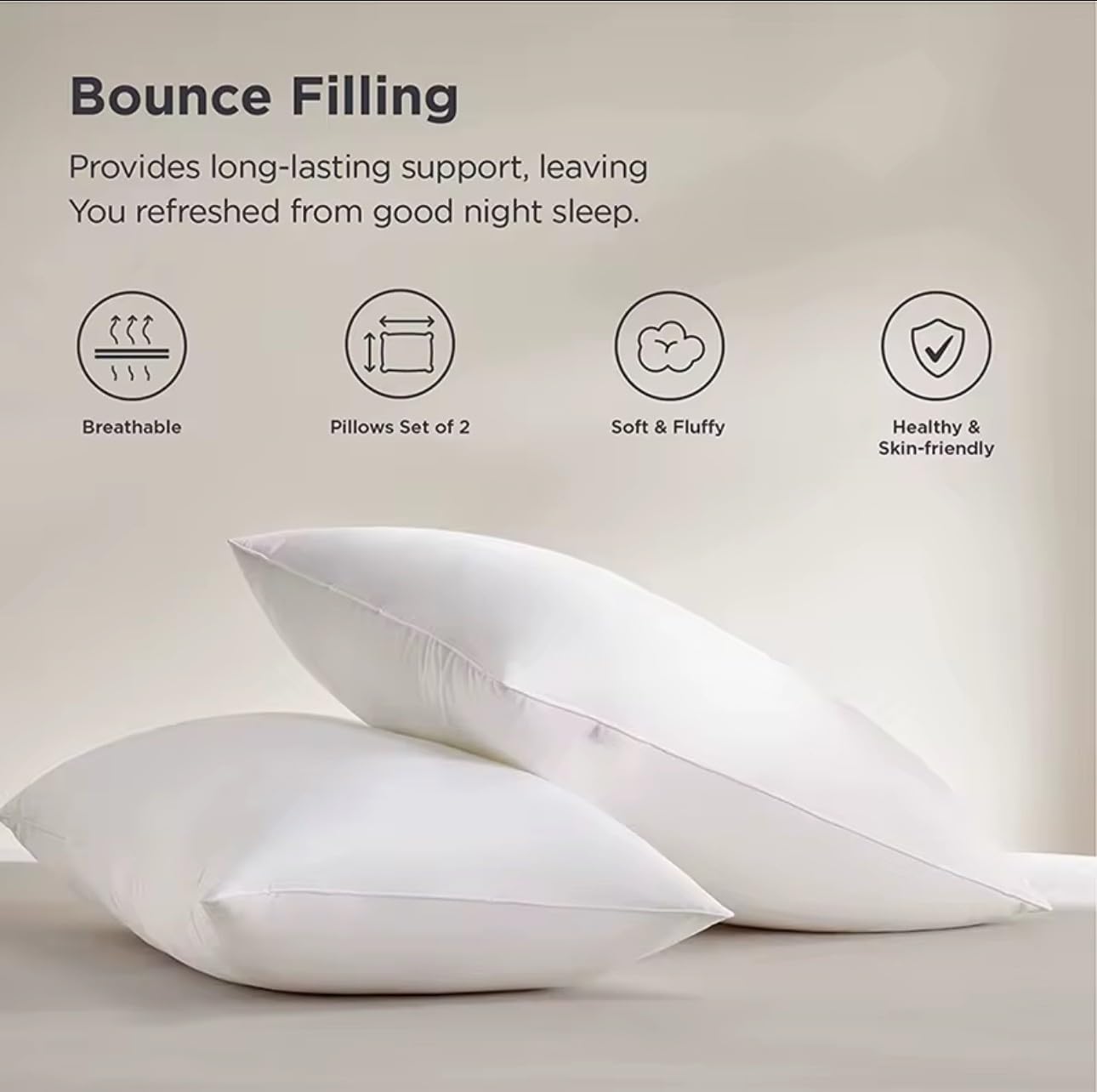 GB TEXTILE NIGHTSLEEP Pack of 2 Pillows, Luxury PLAIN Bounce Back Hollow Fibre Filling Pillow