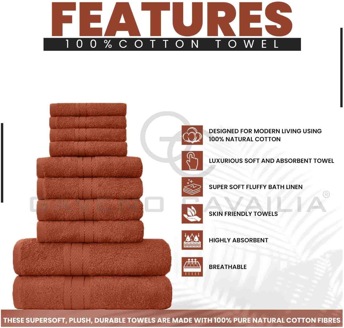 GC GAVENO CAVAILIA 10 Piece Towel Bale Set | Quick Drying Cotton Towel Highly Absorbent 450 GSM Silver Towels Set | Bathroom Towels Bale Set 4x Face 4x Hand 2x Bath Towels