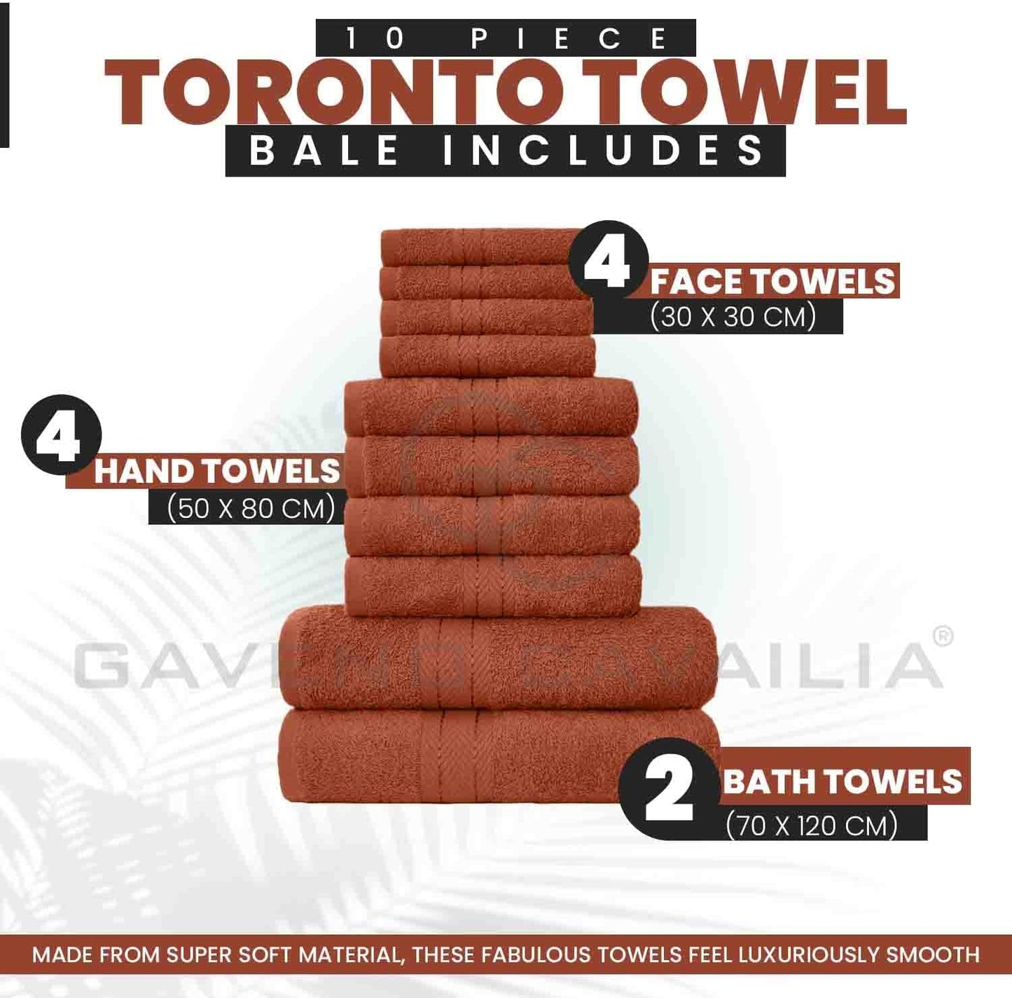 GC GAVENO CAVAILIA 10 Piece Towel Bale Set | Quick Drying Cotton Towel Highly Absorbent 450 GSM Silver Towels Set | Bathroom Towels Bale Set 4x Face 4x Hand 2x Bath Towels