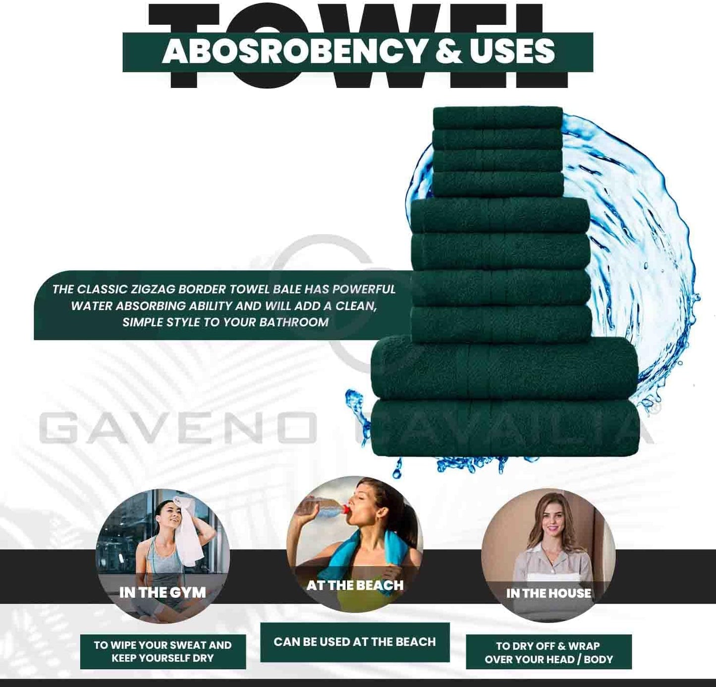 GC GAVENO CAVAILIA 10 Piece Towel Bale Set | Quick Drying Cotton Towel Highly Absorbent 450 GSM Silver Towels Set | Bathroom Towels Bale Set 4x Face 4x Hand 2x Bath Towels
