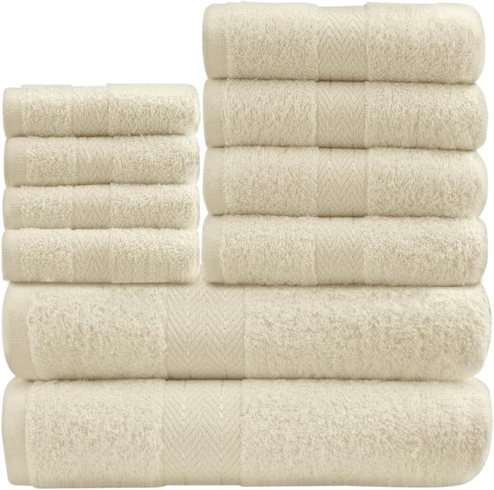 GC GAVENO CAVAILIA 10 Piece Towel Bale Set | Quick Drying Cotton Towel Highly Absorbent 450 GSM Silver Towels Set | Bathroom Towels Bale Set 4x Face 4x Hand 2x Bath Towels