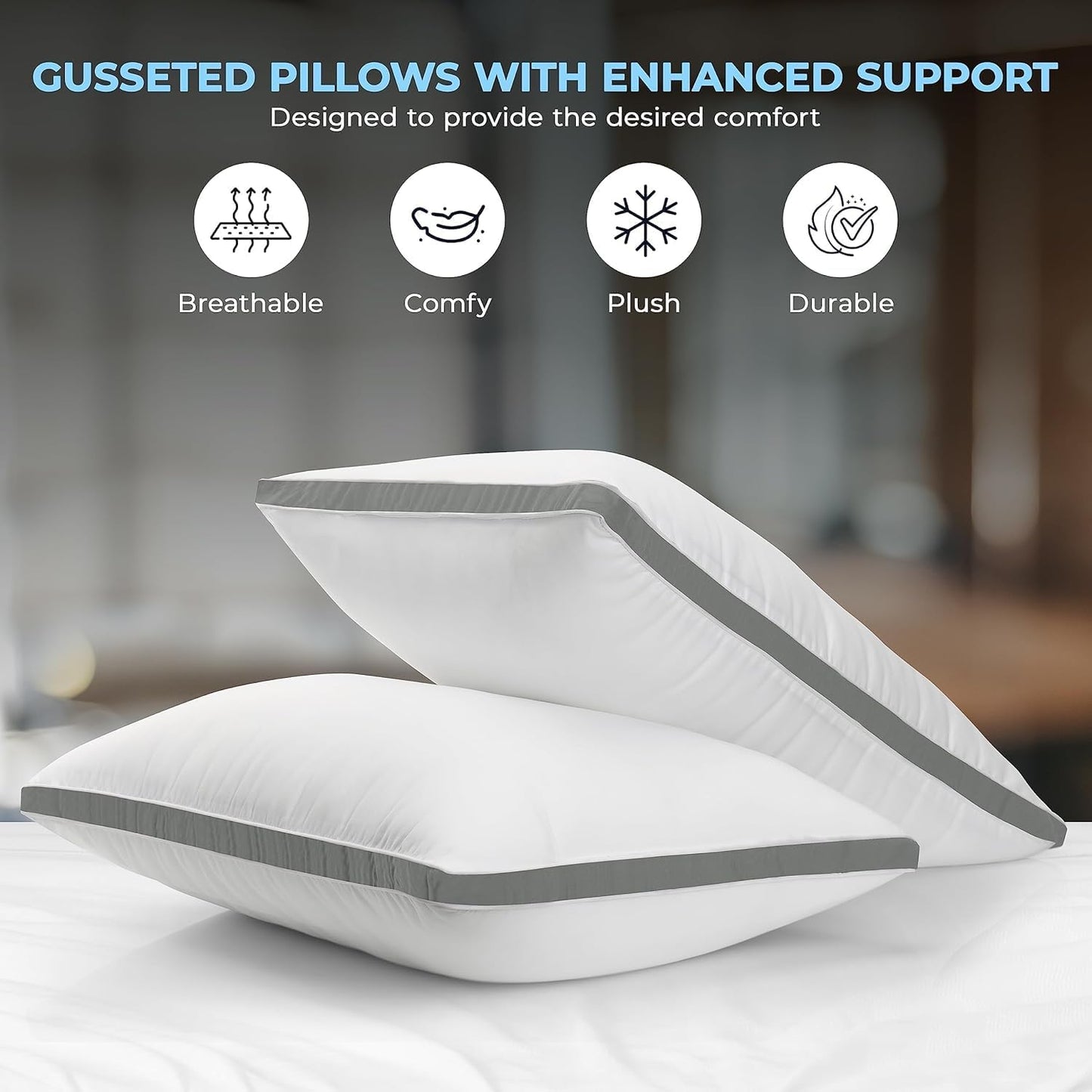 Utopia Bedding Pillows 2 Pack Queen Size, (Navy) Hotel Quality Pillows, Brushed Fabric, Bed Pillow for Back, Stomach or Side Sleepers - 18 x 26 inch / 45 x 66 cm