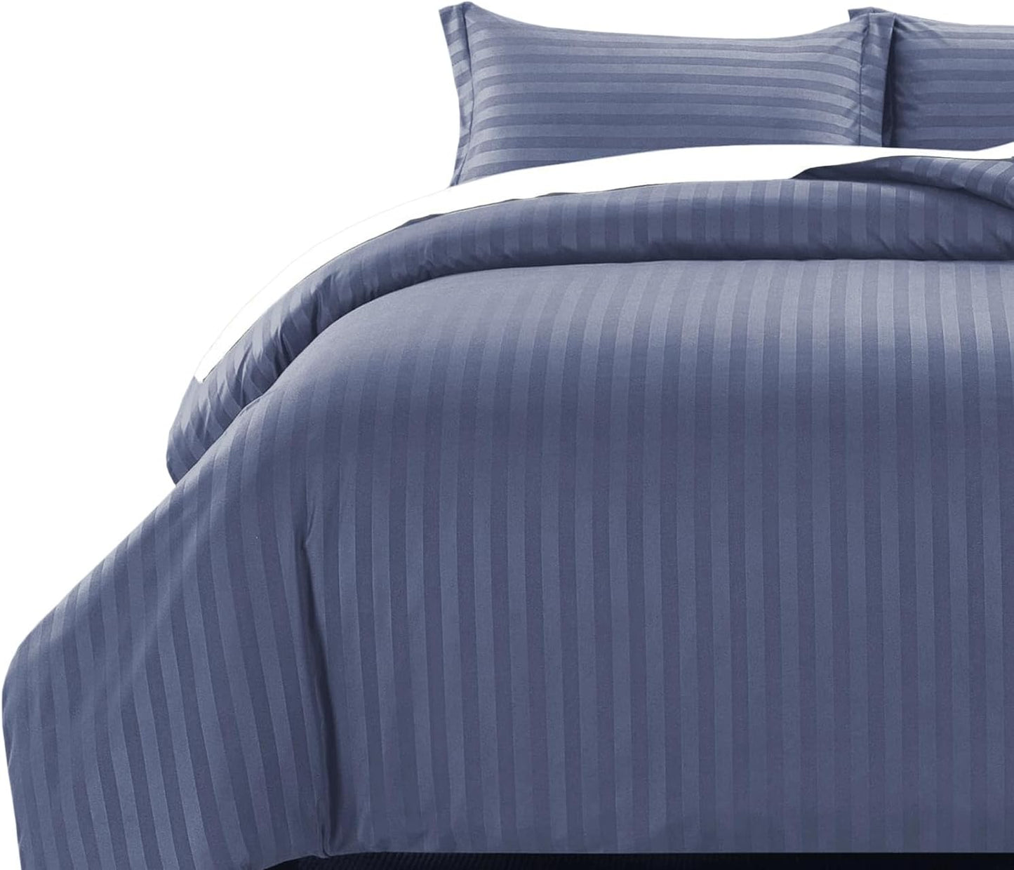 MOONLIGHT20015 Double Duvet Set Reversible Stripes Satin Double Bedding Set with 2 Pillowcases Soft Hypoallergenic Duvet Cover (Grey 200x200 CM)