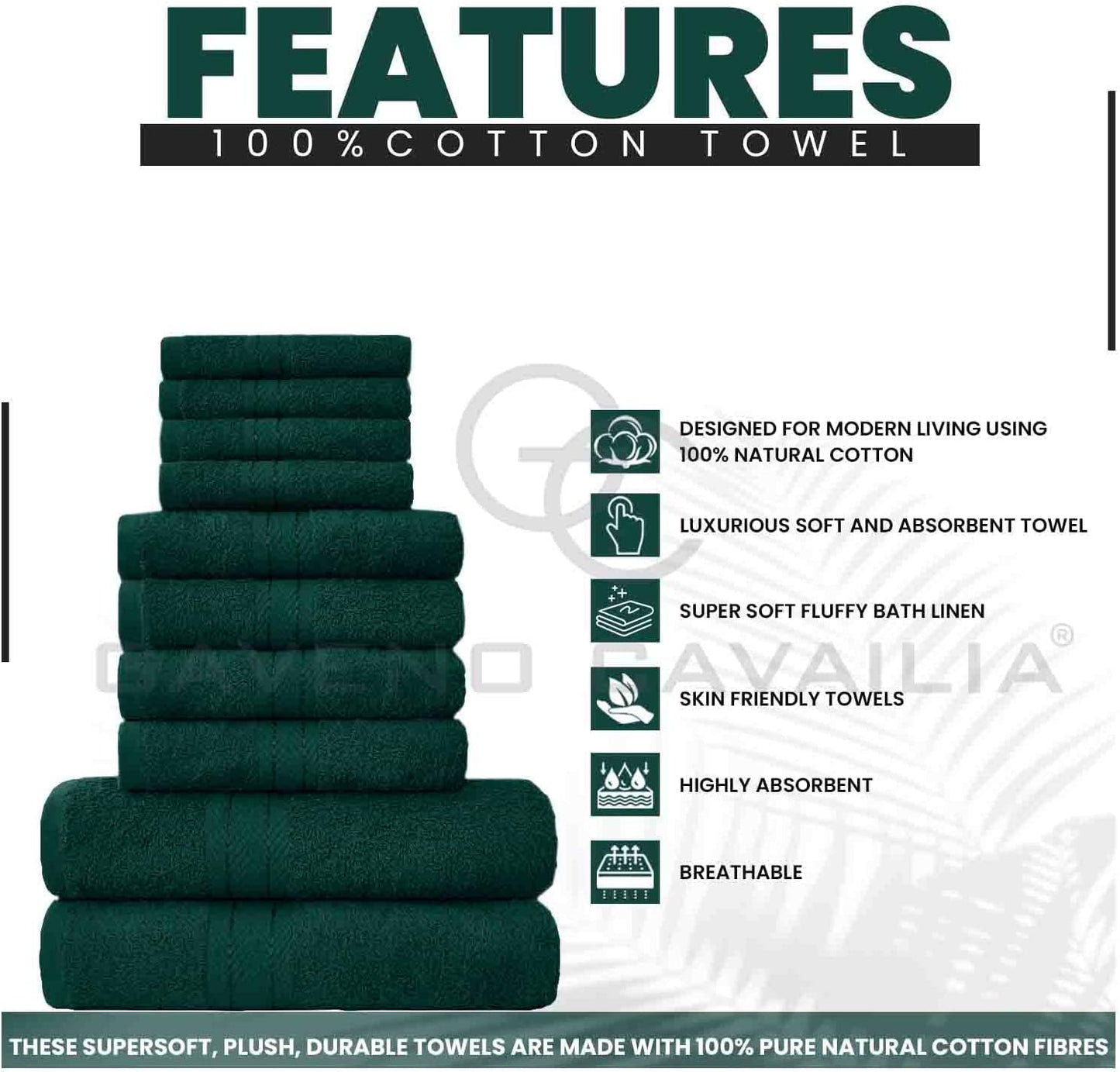 GC GAVENO CAVAILIA 10 Piece Towel Bale Set | Quick Drying Cotton Towel Highly Absorbent 450 GSM Silver Towels Set | Bathroom Towels Bale Set 4x Face 4x Hand 2x Bath Towels