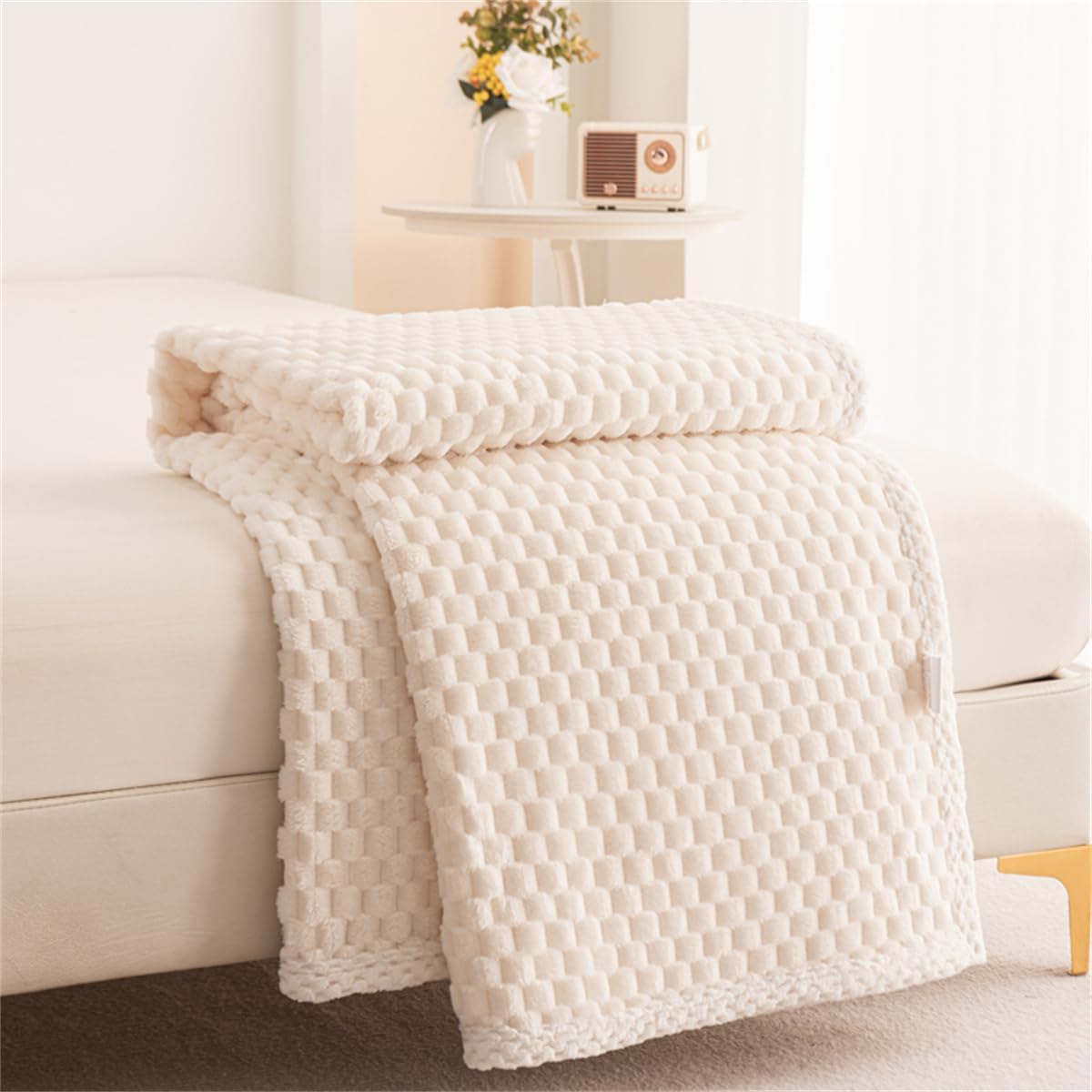 Milky White Waffle Plush Blanket