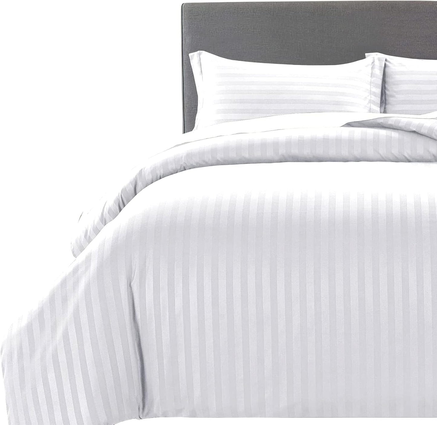 MOONLIGHT20015 Double Duvet Set Reversible Stripes Satin Double Bedding Set with 2 Pillowcases Soft Hypoallergenic Duvet Cover (Grey 200x200 CM)