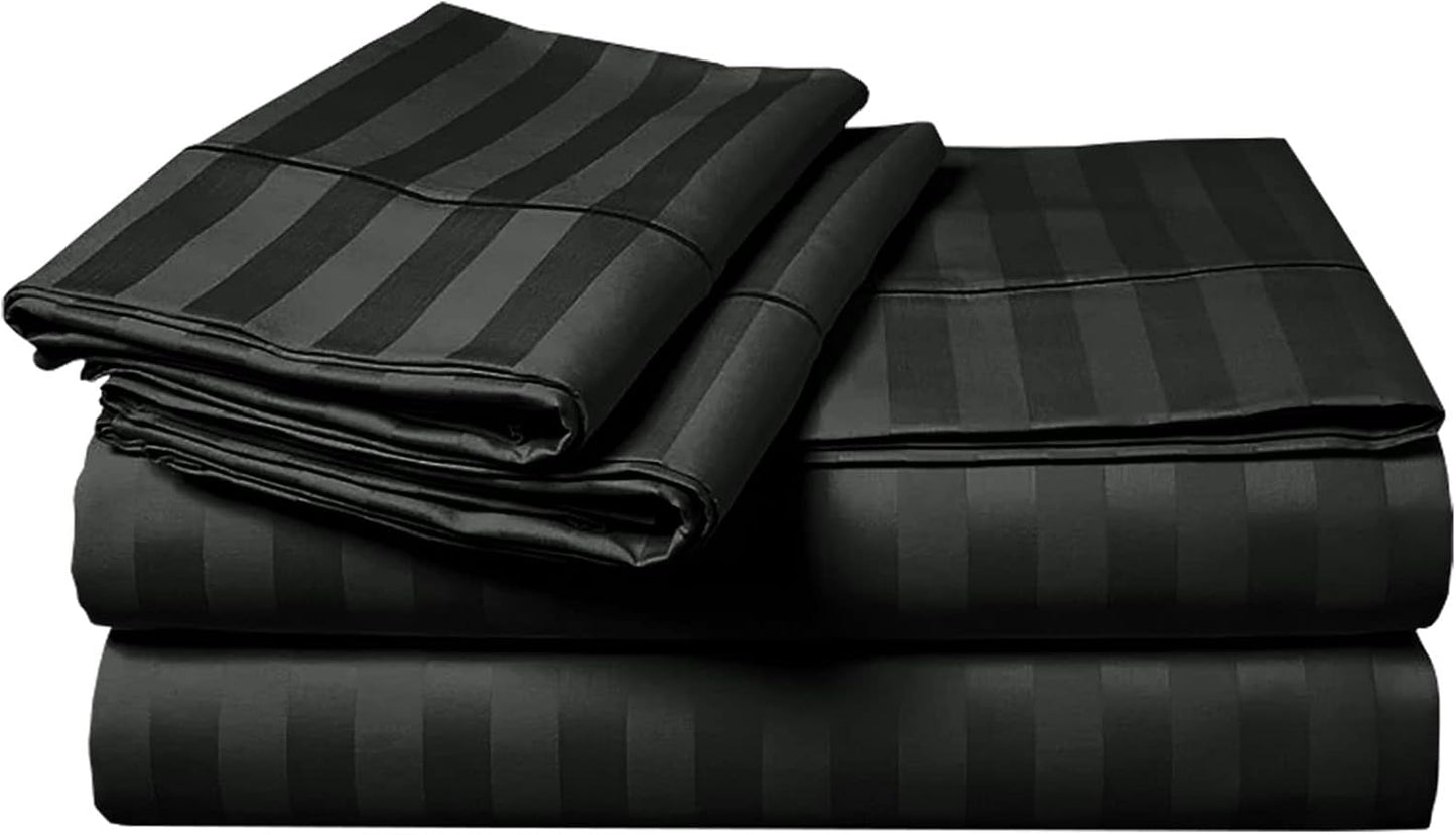 MOONLIGHT20015 Double Duvet Set Reversible Stripes Satin Double Bedding Set with 2 Pillowcases Soft Hypoallergenic Duvet Cover (Grey 200x200 CM)