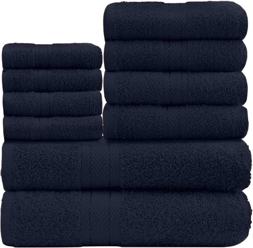 GC GAVENO CAVAILIA 10 Piece Towel Bale Set | Quick Drying Cotton Towel Highly Absorbent 450 GSM Silver Towels Set | Bathroom Towels Bale Set 4x Face 4x Hand 2x Bath Towels