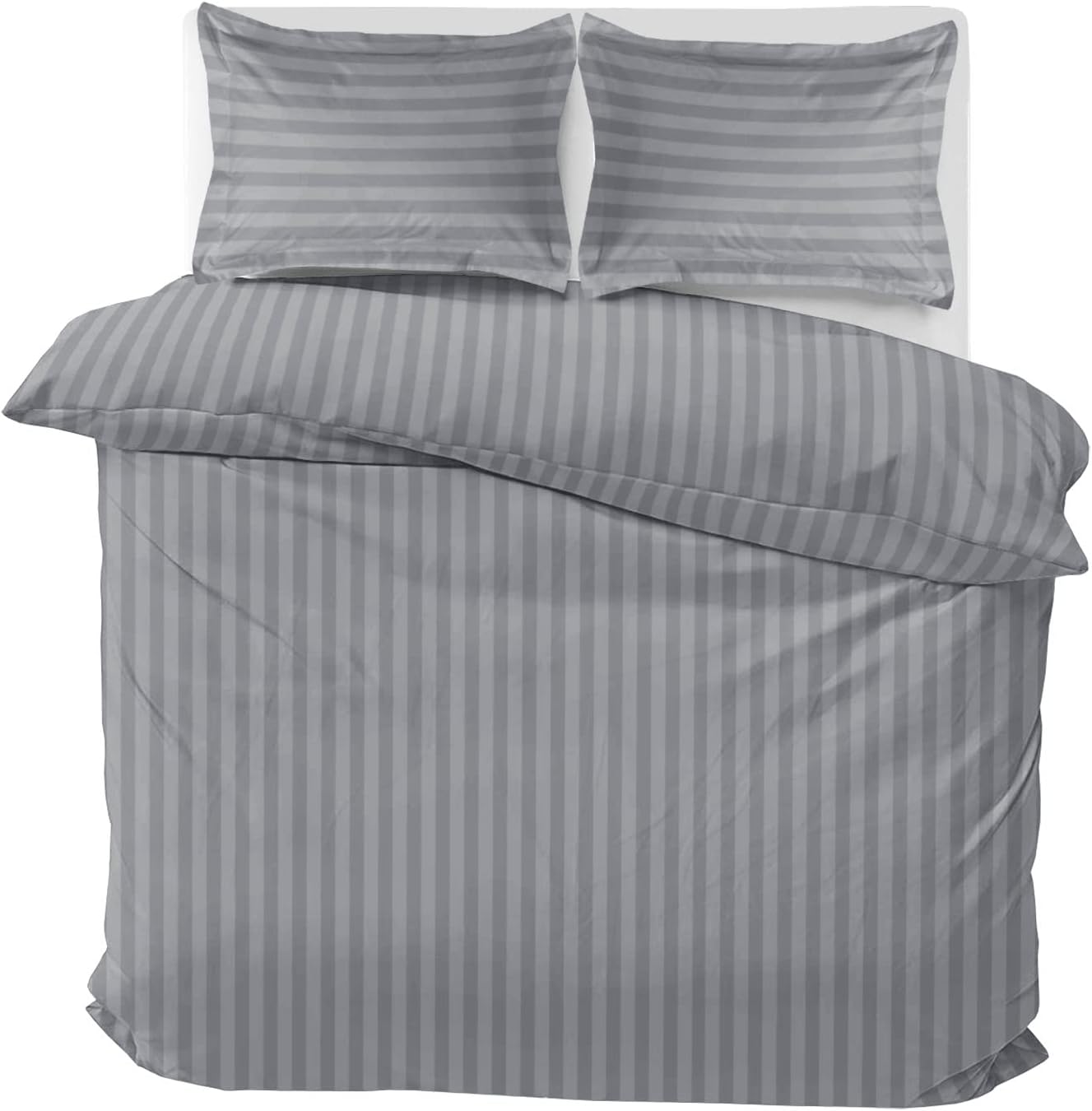 MOONLIGHT20015 Double Duvet Set Reversible Stripes Satin Double Bedding Set with 2 Pillowcases Soft Hypoallergenic Duvet Cover (Grey 200x200 CM)