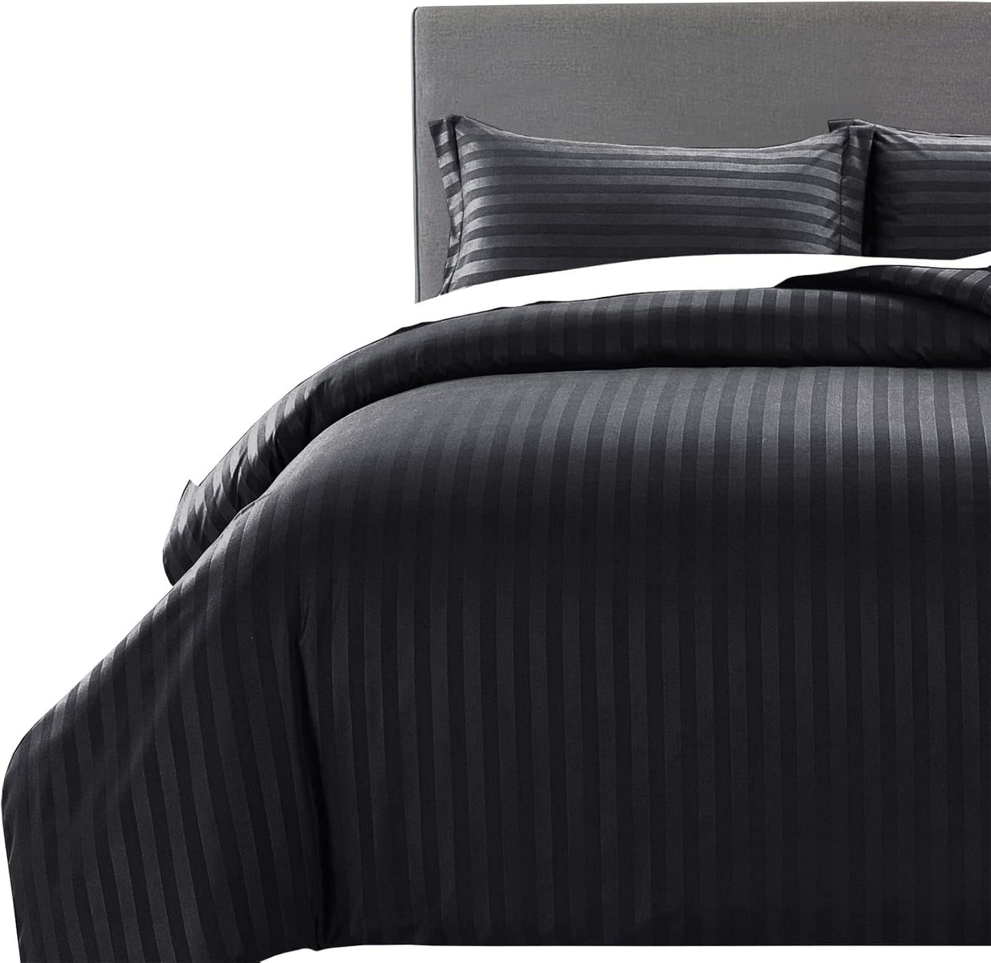 MOONLIGHT20015 Double Duvet Set Reversible Stripes Satin Double Bedding Set with 2 Pillowcases Soft Hypoallergenic Duvet Cover (Grey 200x200 CM)