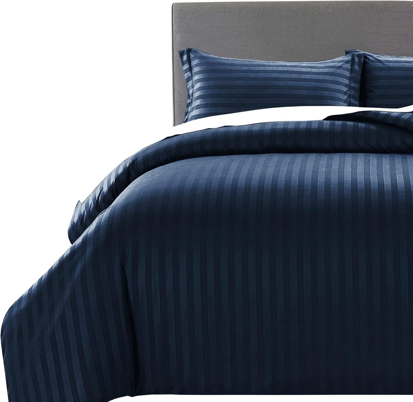 MOONLIGHT20015 Double Duvet Set Reversible Stripes Satin Double Bedding Set with 2 Pillowcases Soft Hypoallergenic Duvet Cover (Grey 200x200 CM)