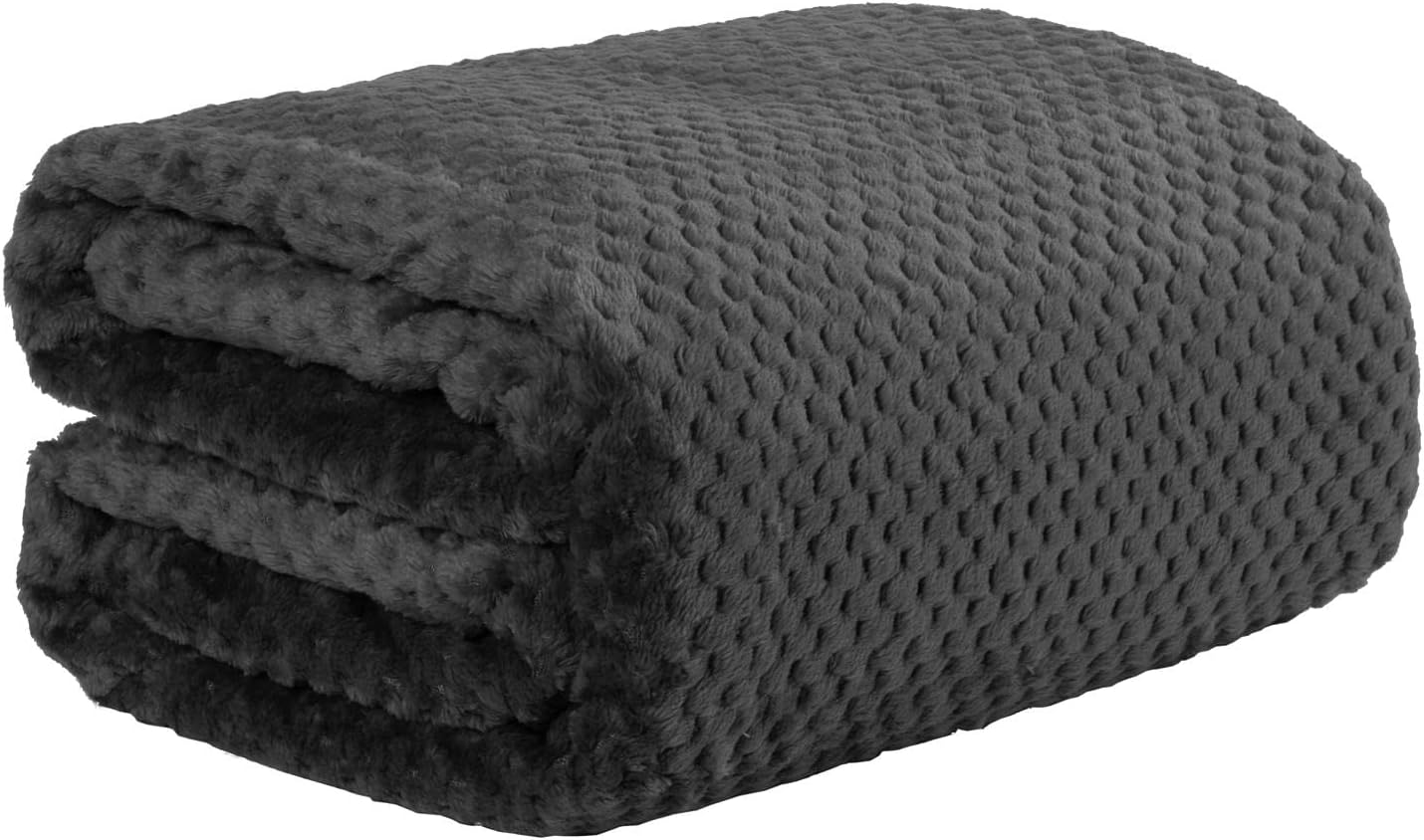 Dreamscene Sofa Throw Blanket, Soft Cosy Warm Honeycomb Waffle Fluffy Fleece Blankets for Bed Single Bed Throws Faux Fur Charcoal Grey Throw for Sofa, 125 x 150cm