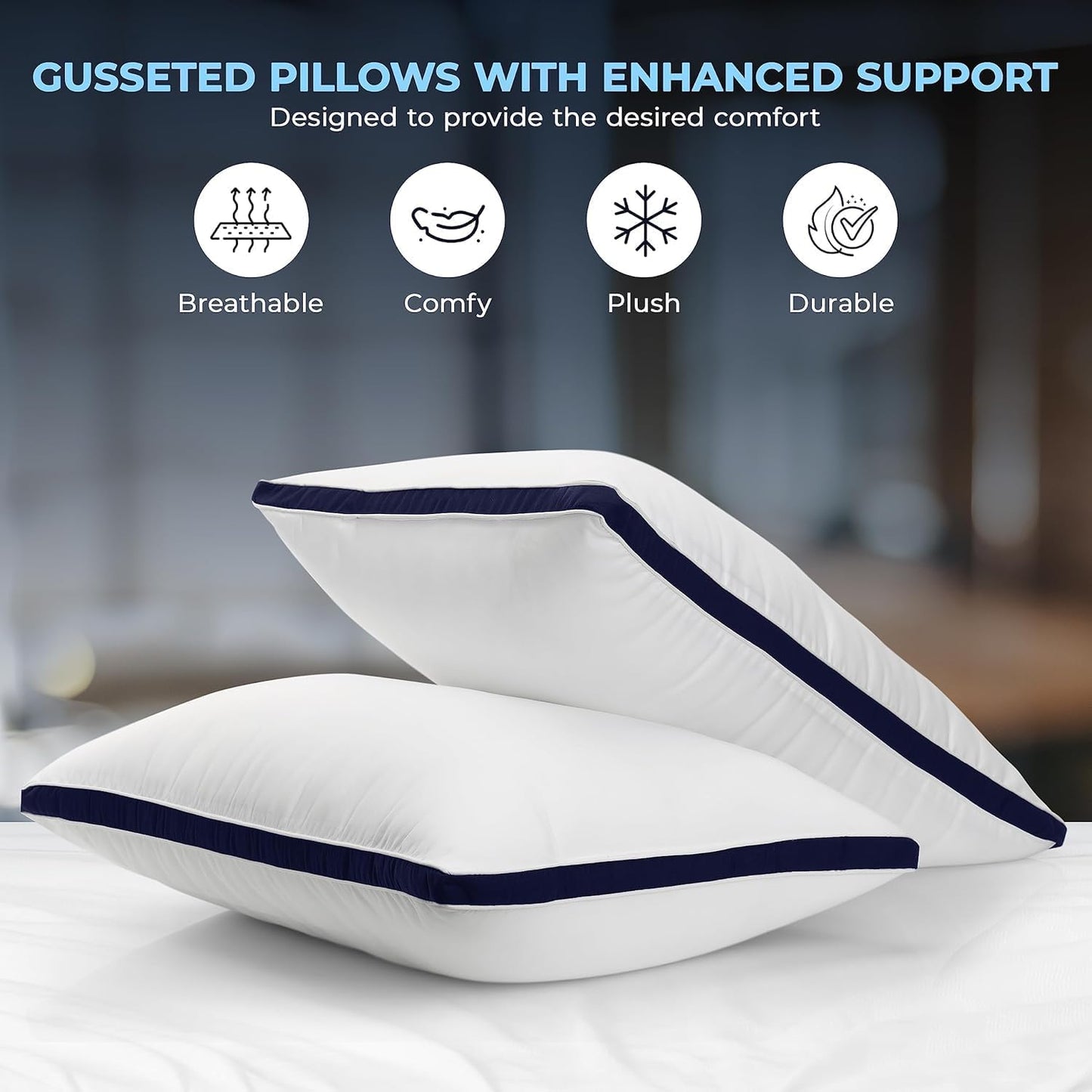 Utopia Bedding Pillows 2 Pack Queen Size, (Navy) Hotel Quality Pillows, Brushed Fabric, Bed Pillow for Back, Stomach or Side Sleepers - 18 x 26 inch / 45 x 66 cm