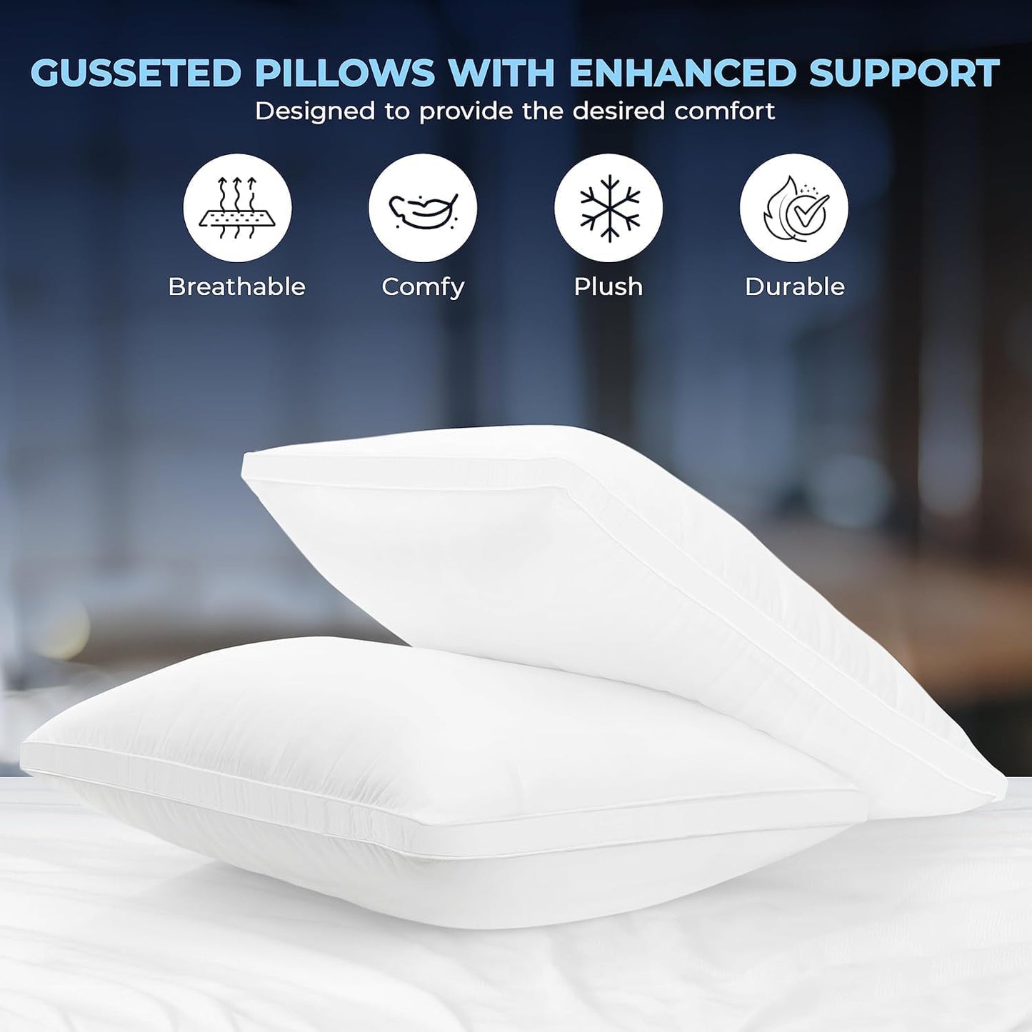 Utopia Bedding Pillows 2 Pack Queen Size, (Navy) Hotel Quality Pillows, Brushed Fabric, Bed Pillow for Back, Stomach or Side Sleepers - 18 x 26 inch / 45 x 66 cm
