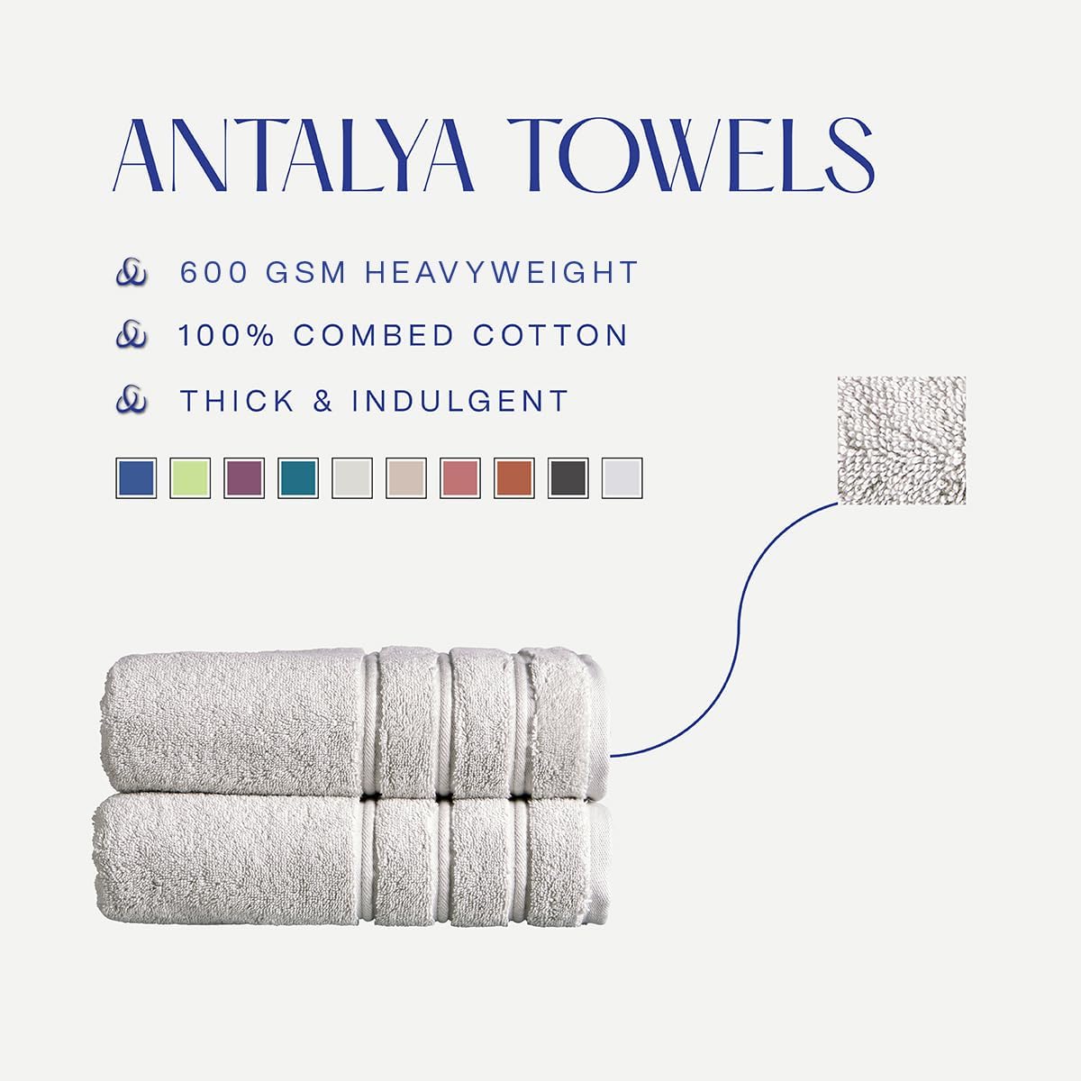 Christy Antalya Large Bath Towels | Set of 6 | 100% Turkish Cotton | 600GSM | Soft Plush Luxury Towel Set | 2 Bath Towels 2 Hand Towels 2 Face Cloths | Quick Dry | Denim Blue