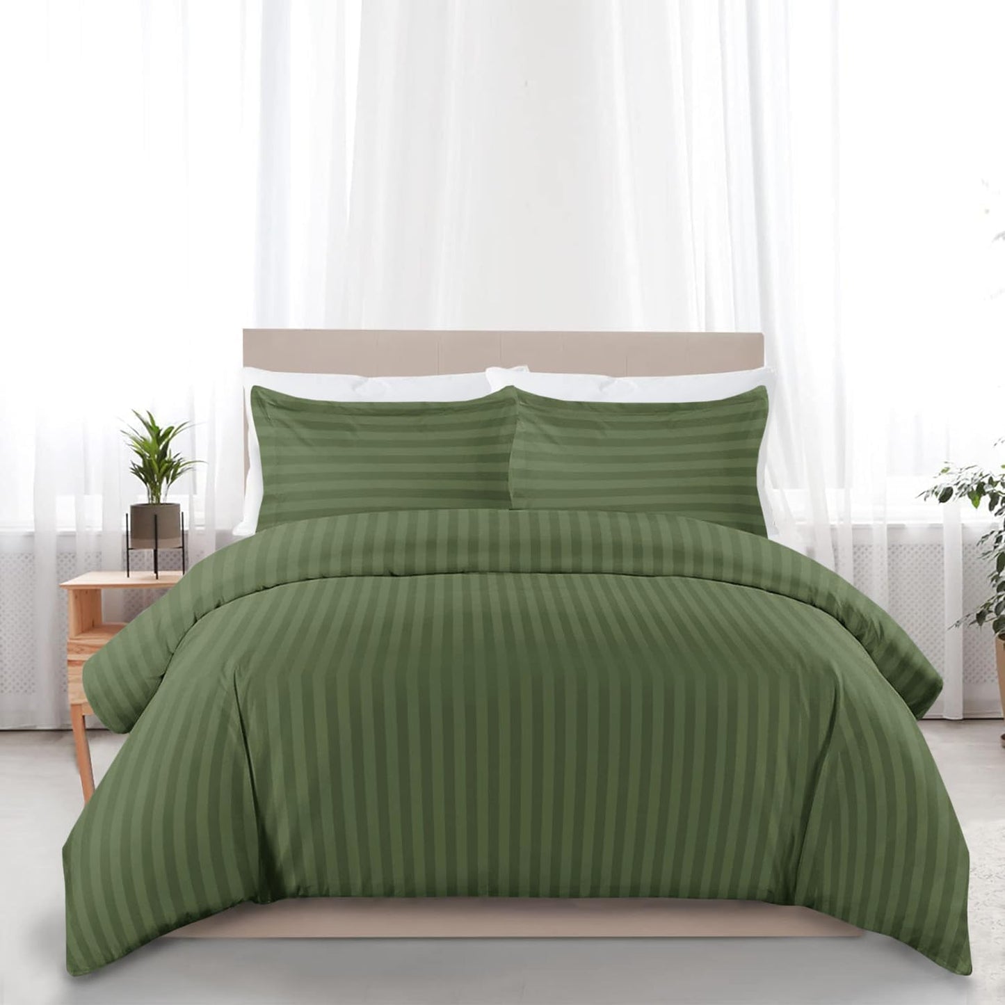 MOONLIGHT20015 Double Duvet Set Reversible Stripes Satin Double Bedding Set with 2 Pillowcases Soft Hypoallergenic Duvet Cover (Grey 200x200 CM)