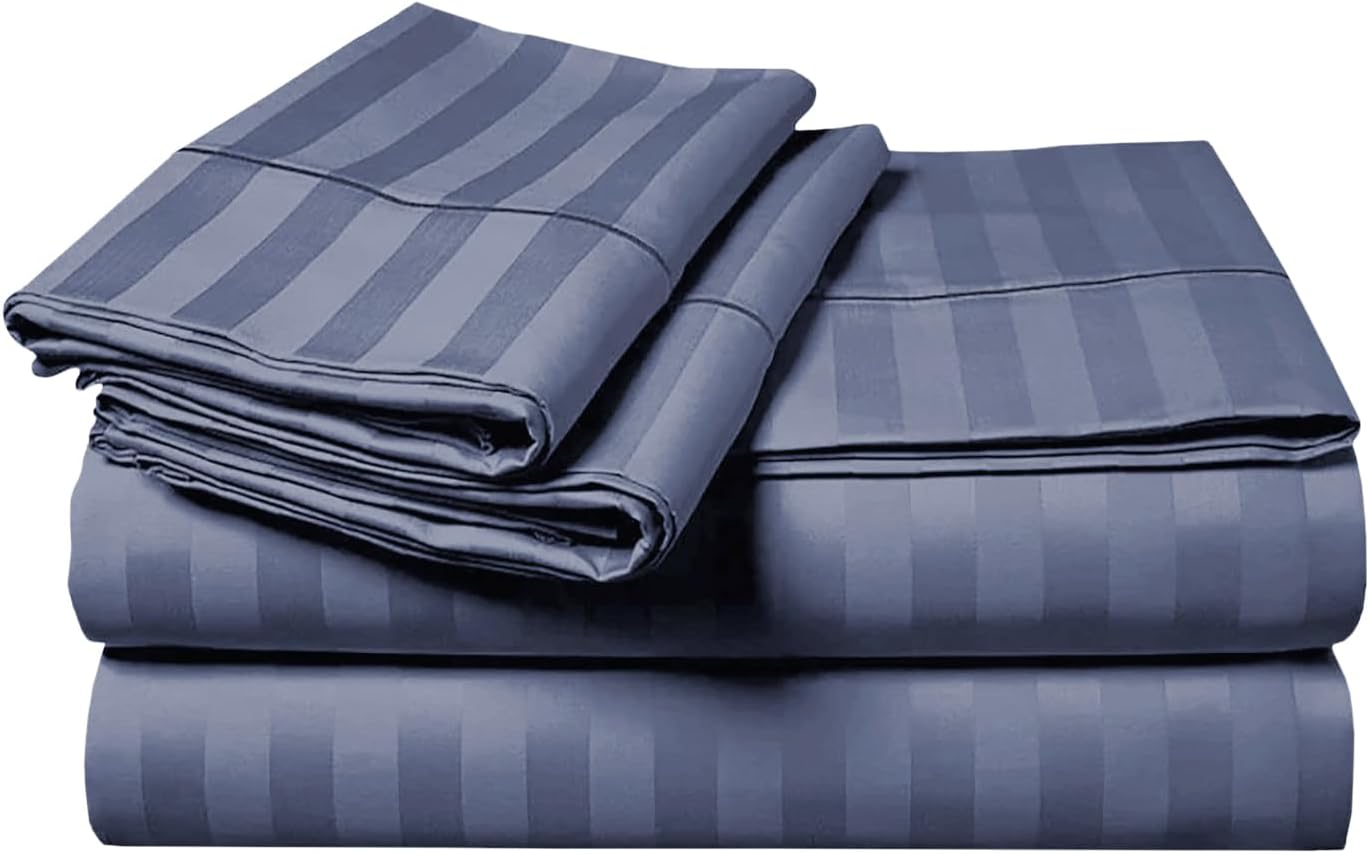 MOONLIGHT20015 Double Duvet Set Reversible Stripes Satin Double Bedding Set with 2 Pillowcases Soft Hypoallergenic Duvet Cover (Grey 200x200 CM)