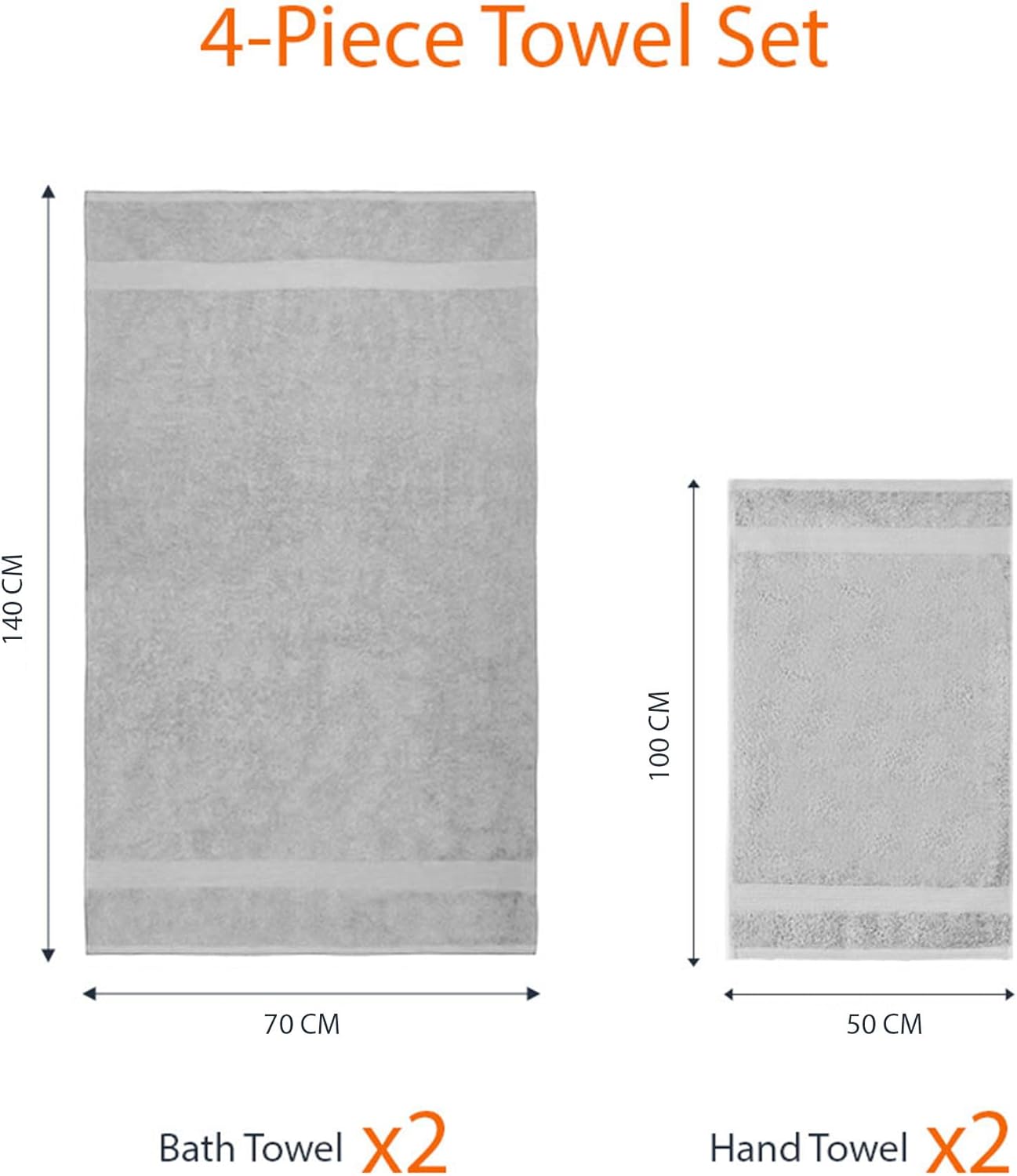 Amazon Basics 2 Bath towel for bathroom, Fade Resistant 100% Cotton Bath Towels, soft absorbent, 2-Pack (70x140 cm), Grey