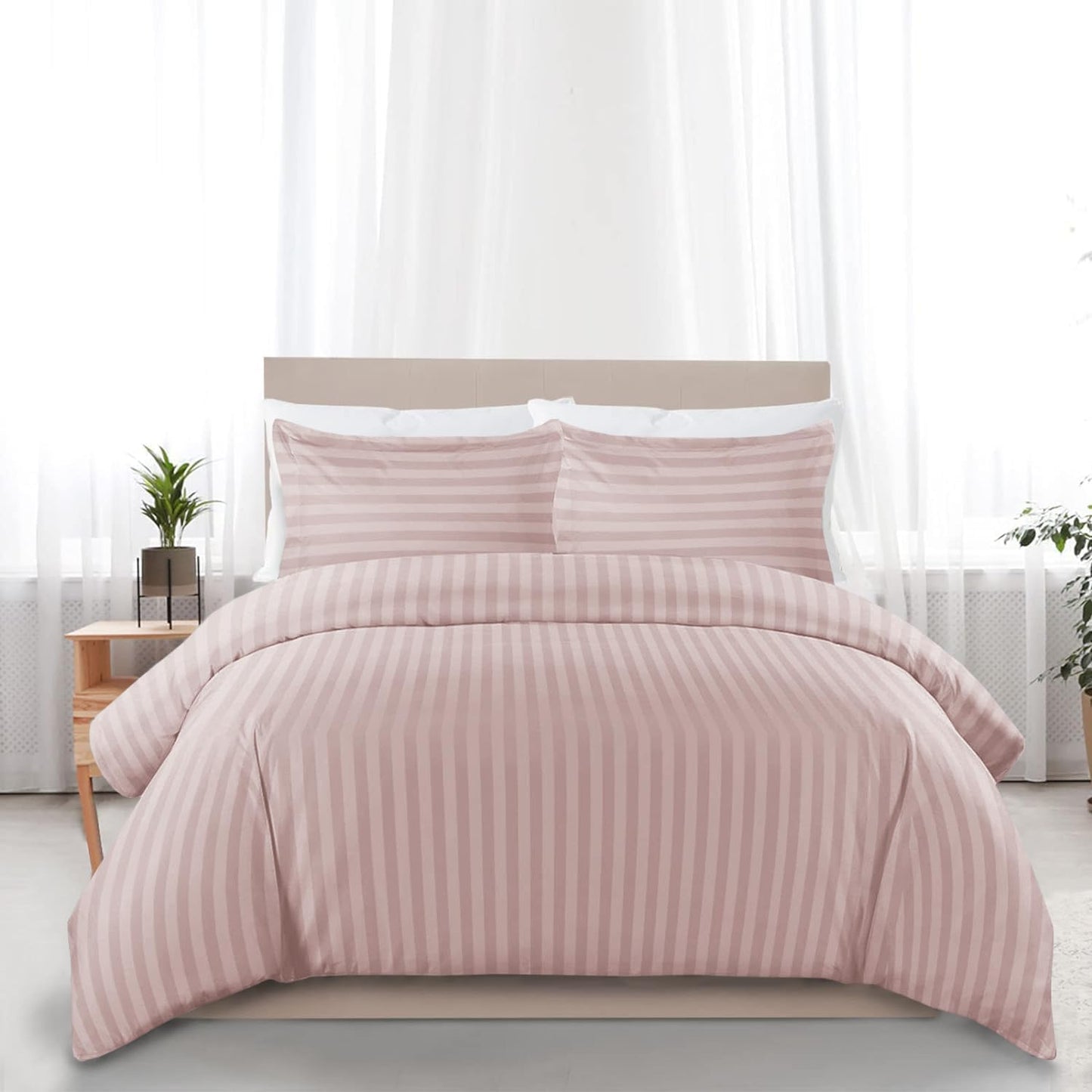MOONLIGHT20015 Double Duvet Set Reversible Stripes Satin Double Bedding Set with 2 Pillowcases Soft Hypoallergenic Duvet Cover (Grey 200x200 CM)