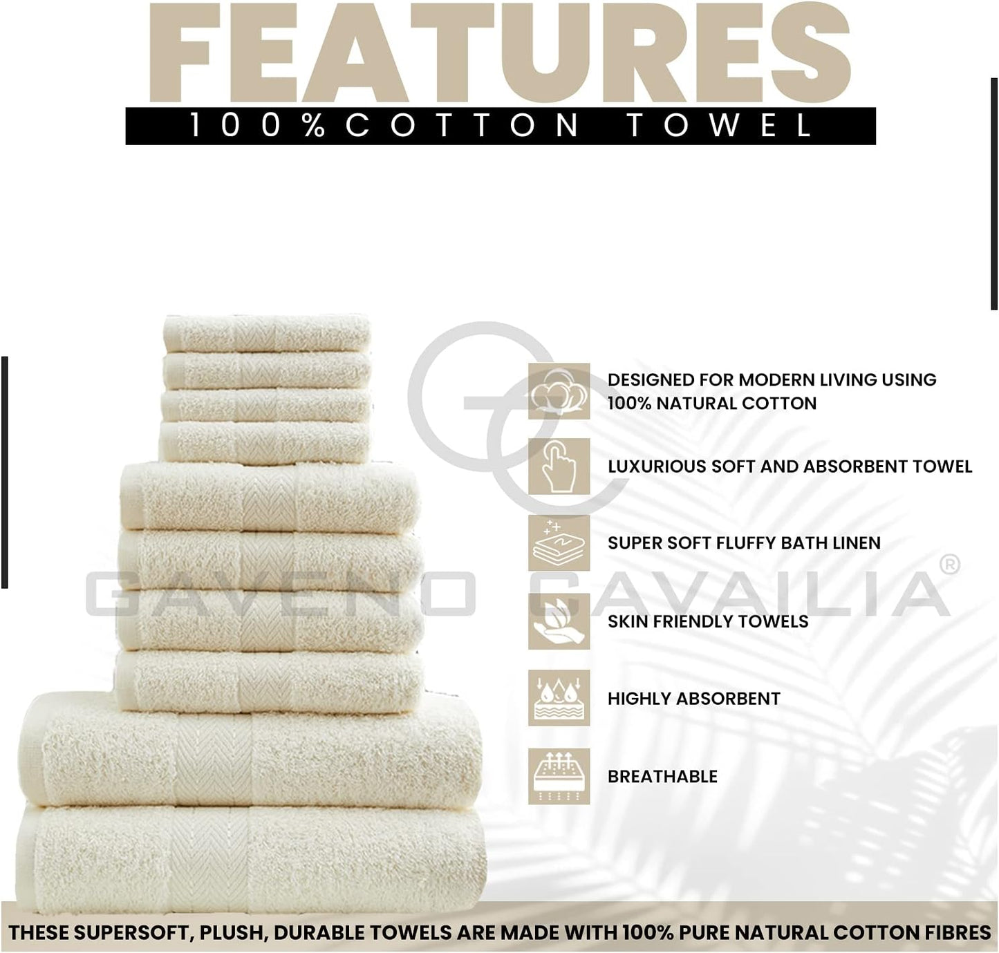 GC GAVENO CAVAILIA 10 Piece Towel Bale Set | Quick Drying Cotton Towel Highly Absorbent 450 GSM Silver Towels Set | Bathroom Towels Bale Set 4x Face 4x Hand 2x Bath Towels