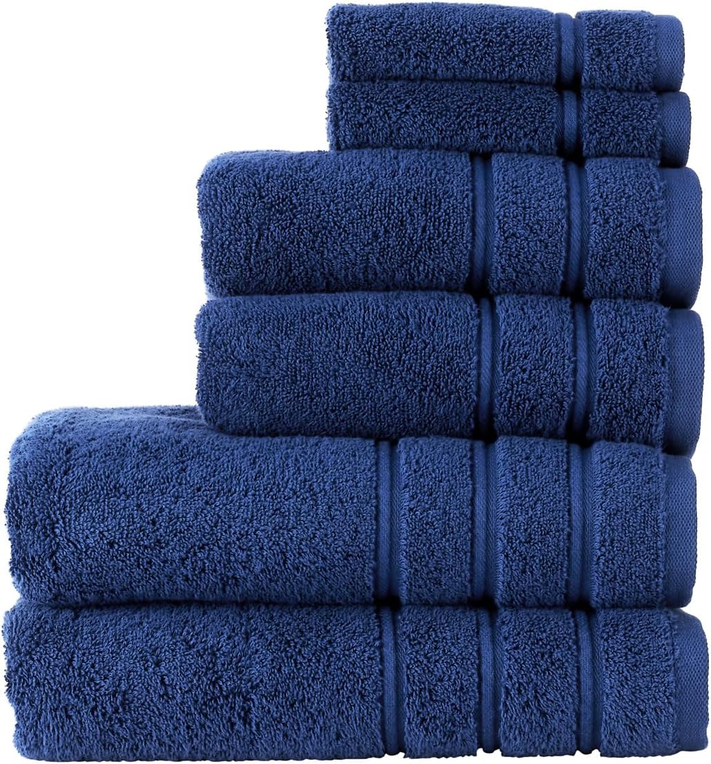 Christy Antalya Large Bath Towels | Set of 6 | 100% Turkish Cotton | 600GSM | Soft Plush Luxury Towel Set | 2 Bath Towels 2 Hand Towels 2 Face Cloths | Quick Dry | Denim Blue