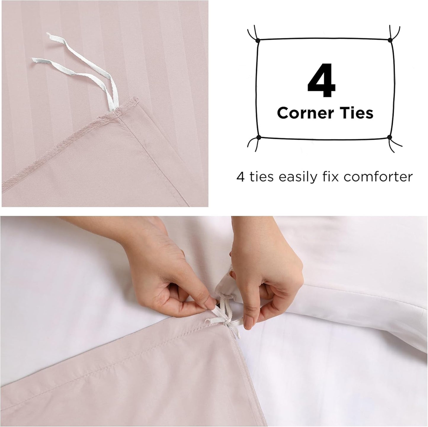 MOONLIGHT20015 Double Duvet Set Reversible Stripes Satin Double Bedding Set with 2 Pillowcases Soft Hypoallergenic Duvet Cover (Grey 200x200 CM)