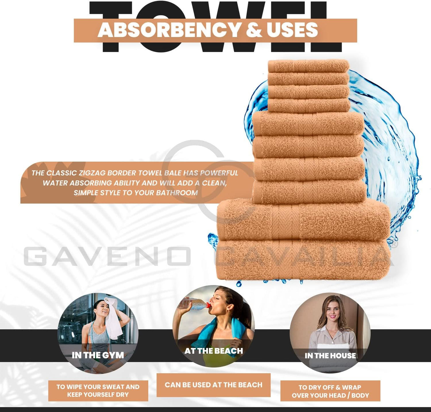 GC GAVENO CAVAILIA 10 Piece Towel Bale Set | Quick Drying Cotton Towel Highly Absorbent 450 GSM Silver Towels Set | Bathroom Towels Bale Set 4x Face 4x Hand 2x Bath Towels
