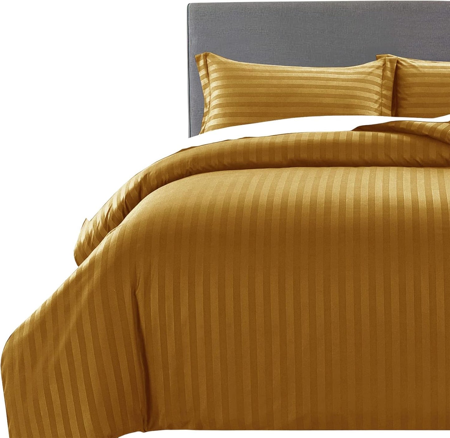 MOONLIGHT20015 Double Duvet Set Reversible Stripes Satin Double Bedding Set with 2 Pillowcases Soft Hypoallergenic Duvet Cover (Grey 200x200 CM)
