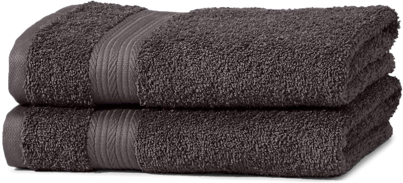 Amazon Basics 2 Bath towel for bathroom, Fade Resistant 100% Cotton Bath Towels, soft absorbent, 2-Pack (70x140 cm), Grey