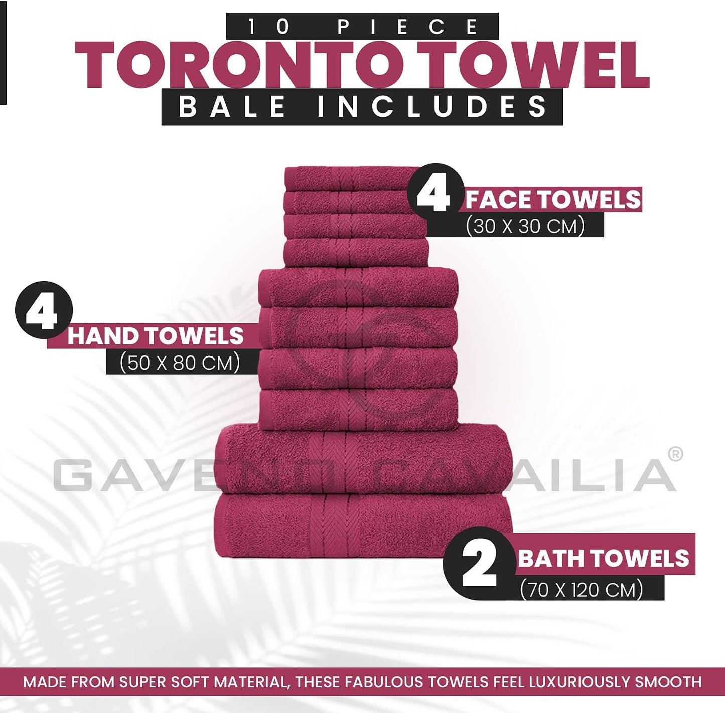 GC GAVENO CAVAILIA 10 Piece Towel Bale Set | Quick Drying Cotton Towel Highly Absorbent 450 GSM Silver Towels Set | Bathroom Towels Bale Set 4x Face 4x Hand 2x Bath Towels