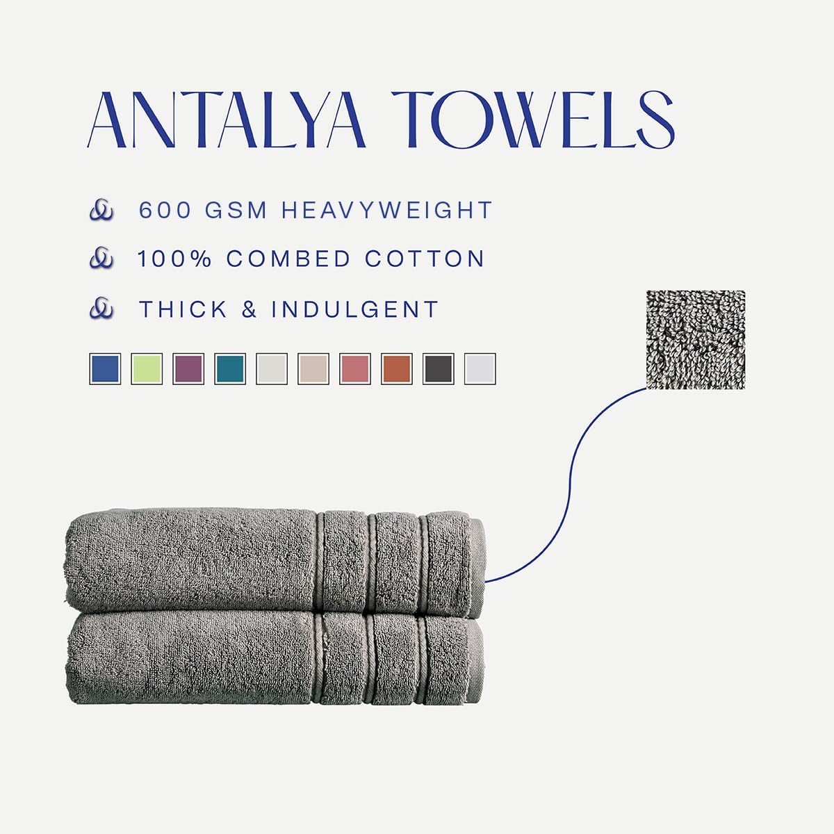 Christy Antalya Large Bath Towels | Set of 6 | 100% Turkish Cotton | 600GSM | Soft Plush Luxury Towel Set | 2 Bath Towels 2 Hand Towels 2 Face Cloths | Quick Dry | Denim Blue