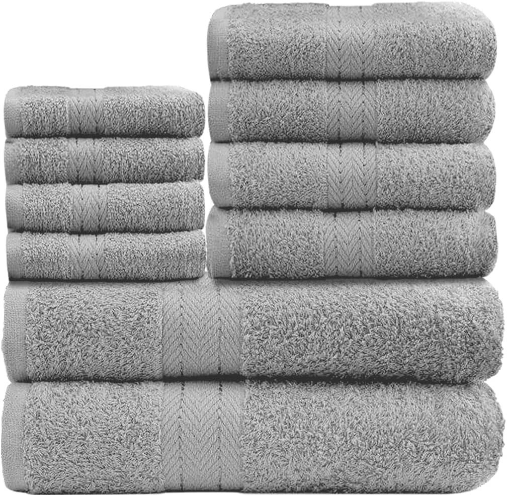 GC GAVENO CAVAILIA 10 Piece Towel Bale Set | Quick Drying Cotton Towel Highly Absorbent 450 GSM Silver Towels Set | Bathroom Towels Bale Set 4x Face 4x Hand 2x Bath Towels