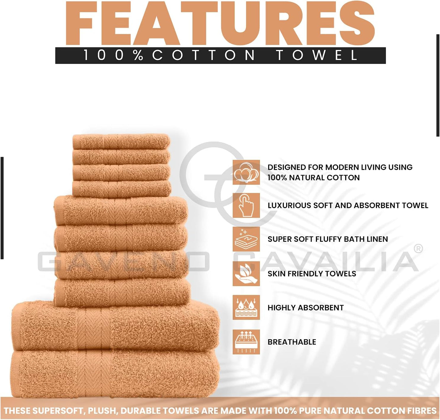 GC GAVENO CAVAILIA 10 Piece Towel Bale Set | Quick Drying Cotton Towel Highly Absorbent 450 GSM Silver Towels Set | Bathroom Towels Bale Set 4x Face 4x Hand 2x Bath Towels
